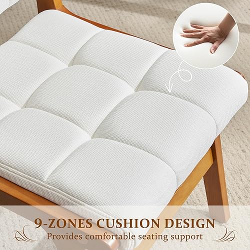 Miniatura 4 de Furniliving Juego de 2 sillas de comedor de madera de roble, silla de cocina tapizada de tela de lino moderna de mediados de siglo, sillas de