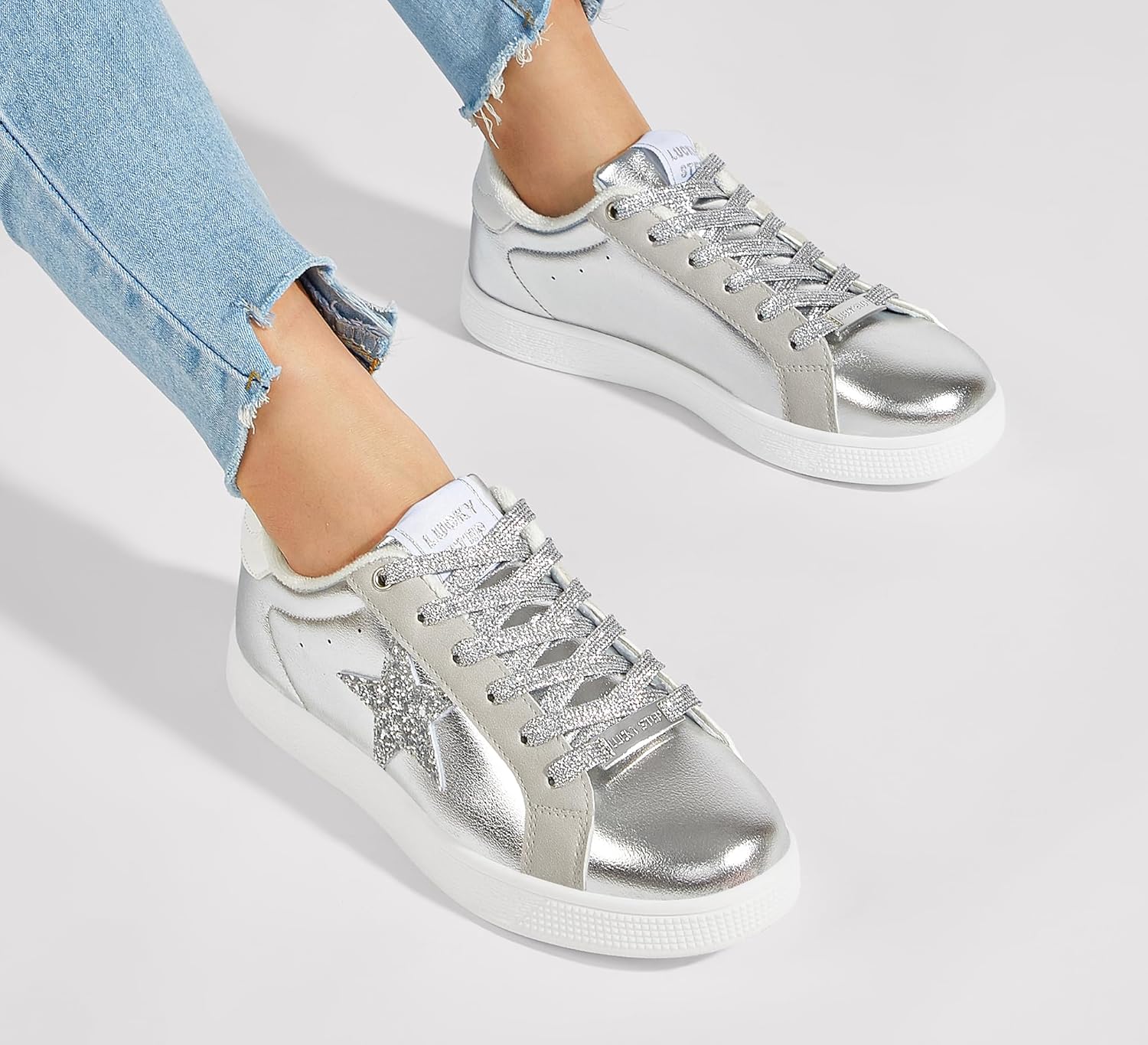 LUCKY STEP Women's Fashion Star Sneaker Lace Up Low Top Comfortable Cushioned Walking Shoes - Image 7