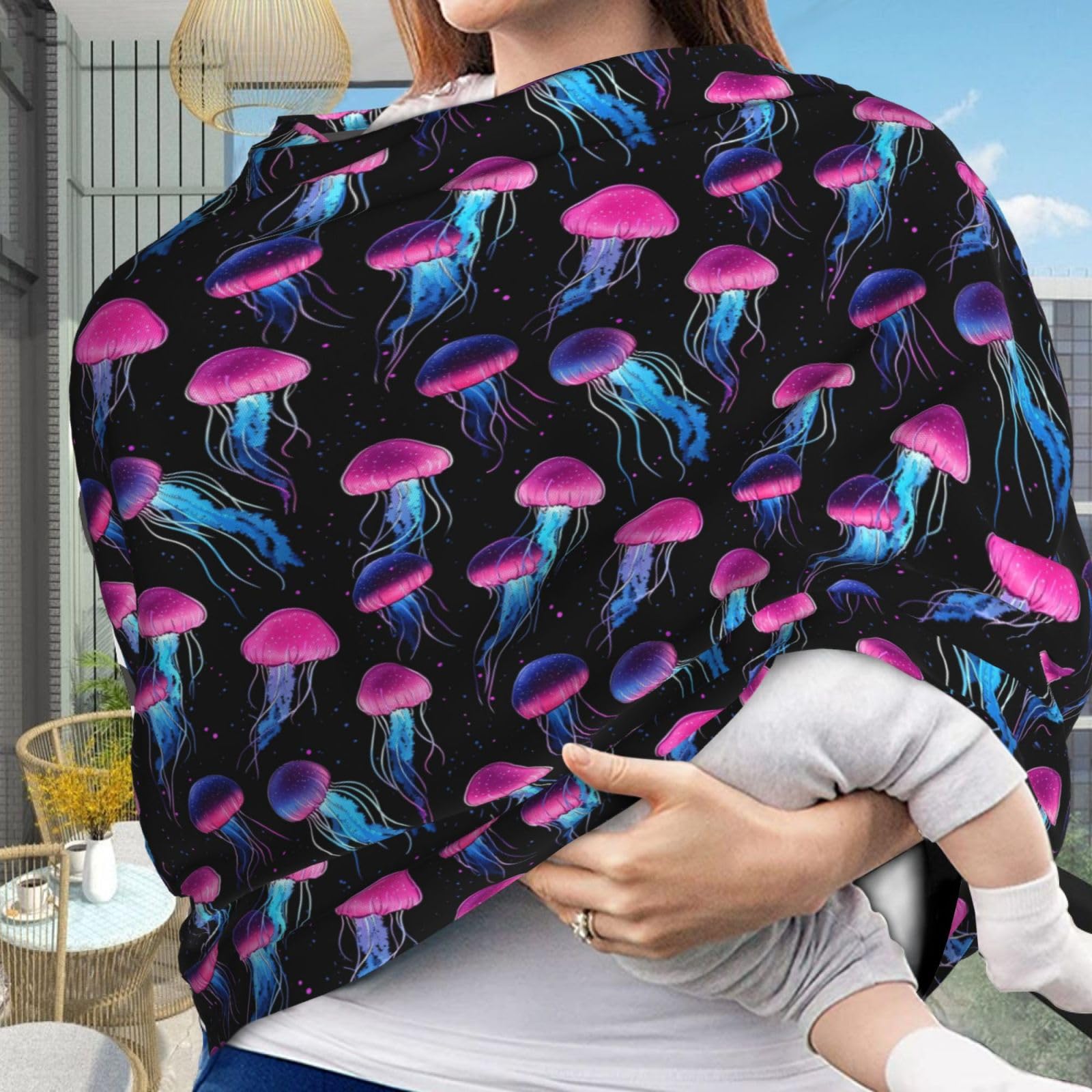 Muishi Cute Little Jellyfish Baby Car Seat Covers Carseat Canopy Soft Infant Stroller Cover Nursing Breastfeeding Covers for Girls Boys Newborn