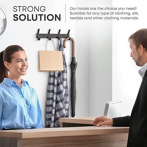 Miniatura 7 de Perchero de pared negro mate con 4 ganchos dobles para colgar, ganchos rústicos de acero inoxidable SUS304 de 12 pulgadas, para sombrero, ropa,