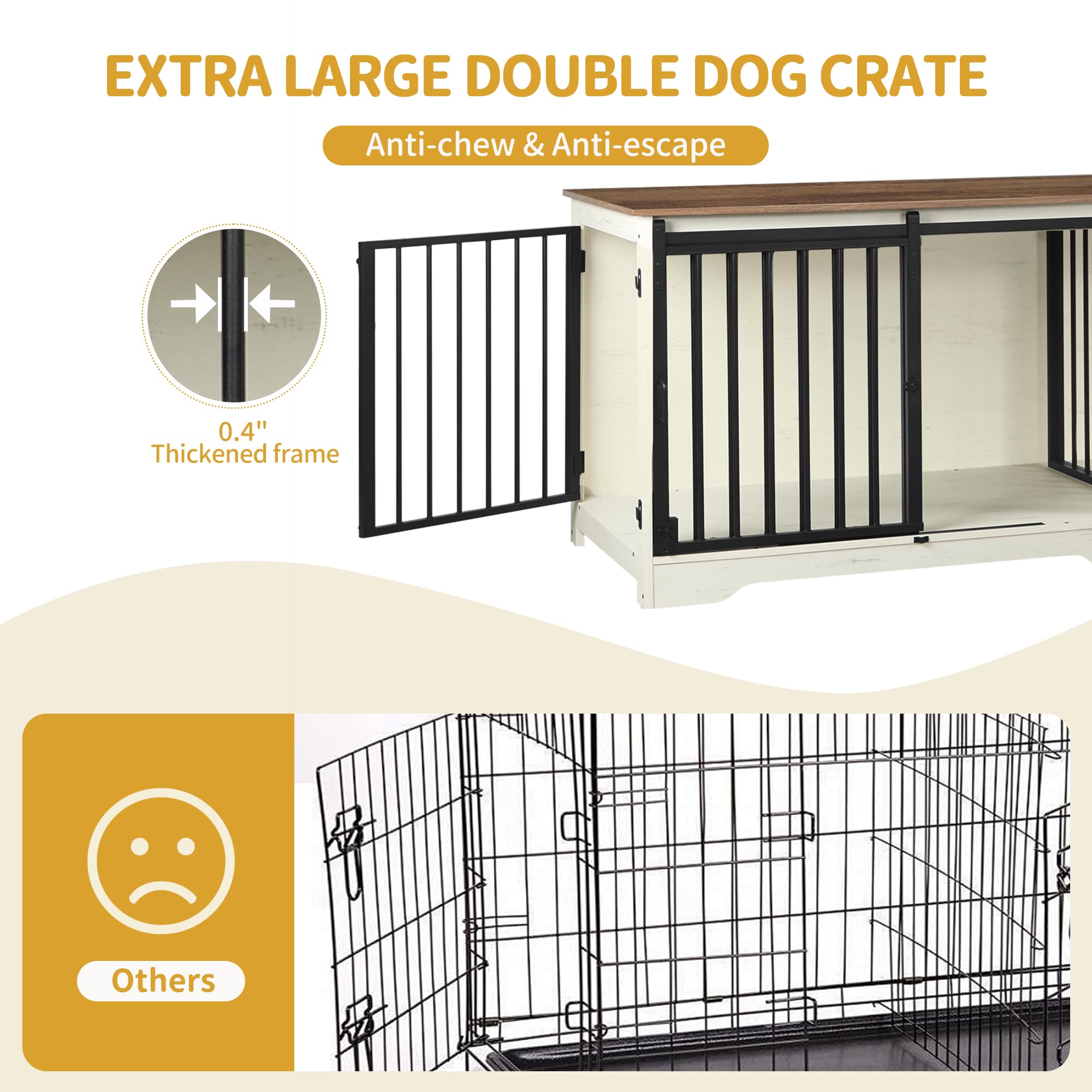 Hzuaneri Meuble pour Cage de 2 Chiens, Cage Double avec Séparateur, Niche en Bois, Cages avec Porte Coulissante, Design Meuble TV pour Chiens de Moyens et Grands Taille, Blanc et Marron DFC93714B