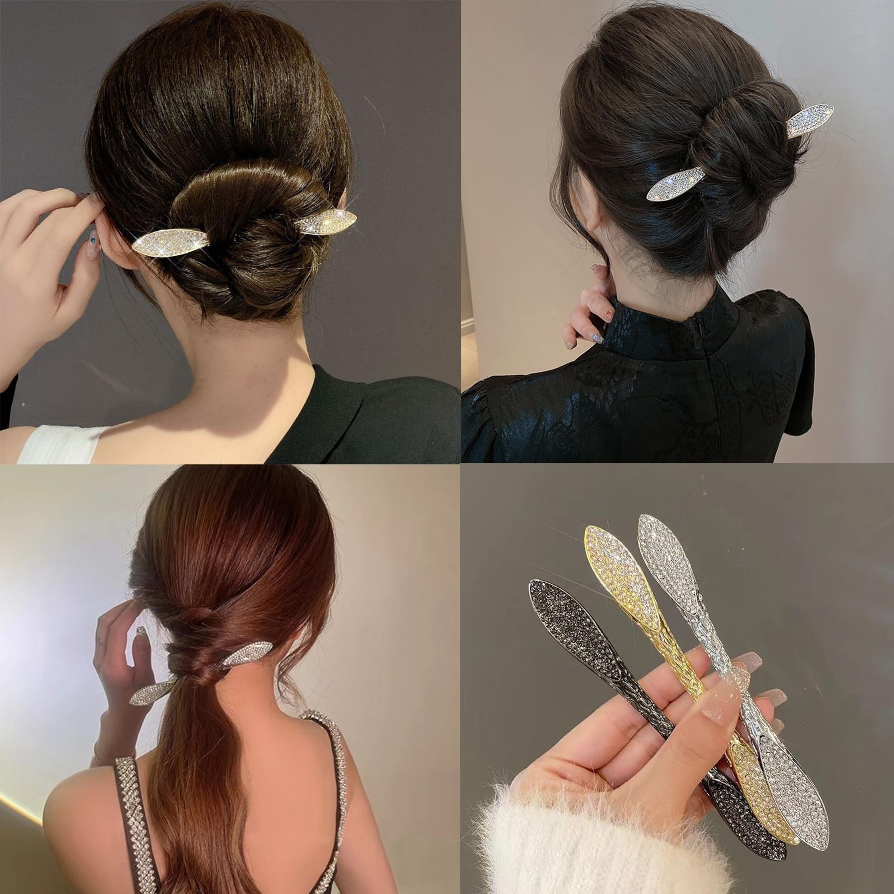 Frcolor Vintage Hair Stick - Fermaglio per capelli con strass a doppio denti, colore: viola