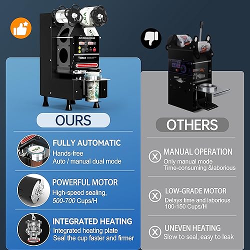 Miniatura 6 de Máquina automática de sellado de tazas 903.740 in, 500-700 tazasH sellador eléctrico de tazas con panel LCD de conteo para té de burbujas, leche,