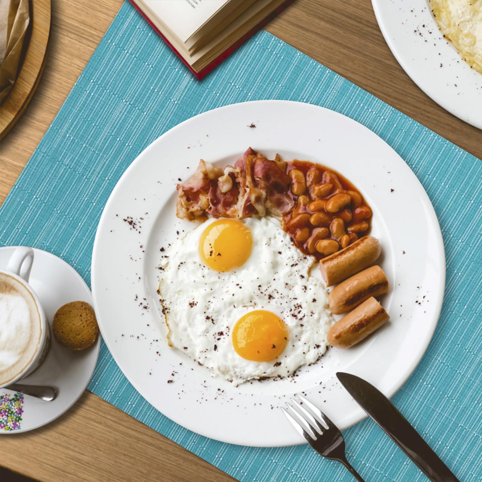 Lumaca Set van 6 Wasbare Placemats, (70% PVC en 30% Polyester) Ontbijtplacemats, Makkelijk Schoon te Maken, Antislip, Hittebestendig, Ideaal voor de Keukentafel, Hemelsblauw