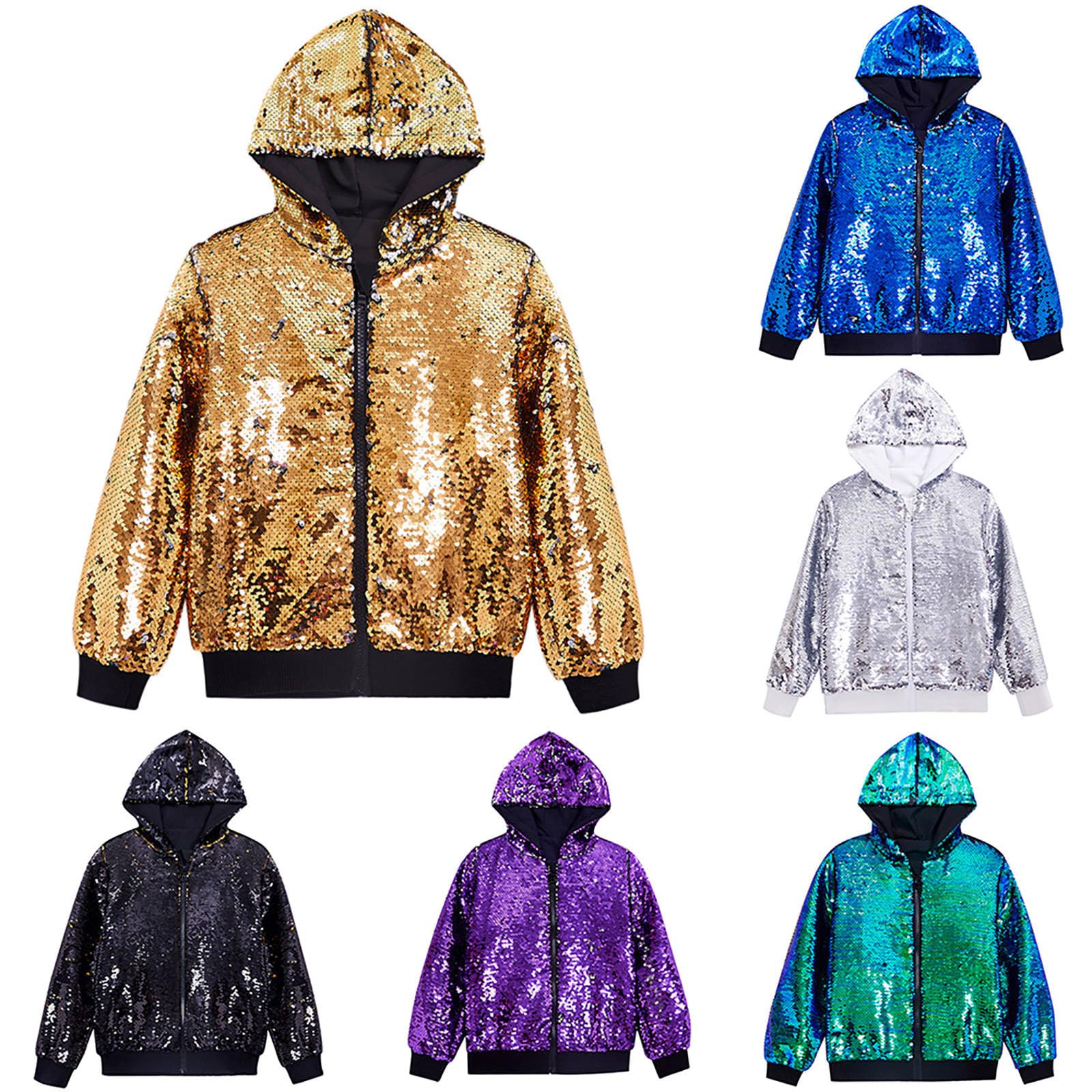 Veste à capuche à paillettes pour homme - Costume de carnaval des années 70 et 80 - Manteau à paillettes avec fermeture éclair - Veste chaude hip-hop - Veste d'hiver confortable pour