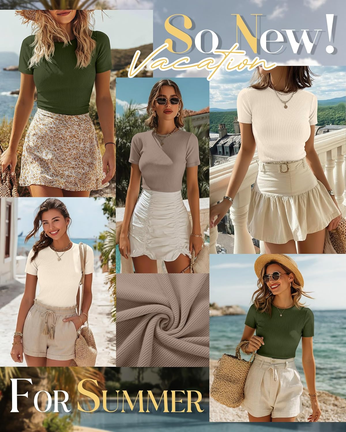 Ficerd 3 Pack Women's Ribbed T-Shirts, Cotton Short Sleeve Basic Tees Crewneck Fitted Tops Casual Shirts 2026 Summer Trendy - Image 5