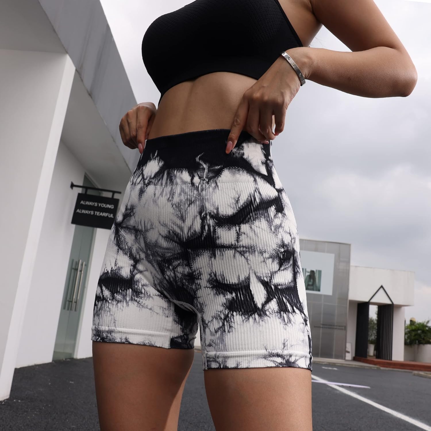 3 Piece Tie Dye Ribbed Workout Shorts for Women Seamless Gym Athletic Yoga High Waist Shorts - Image 3