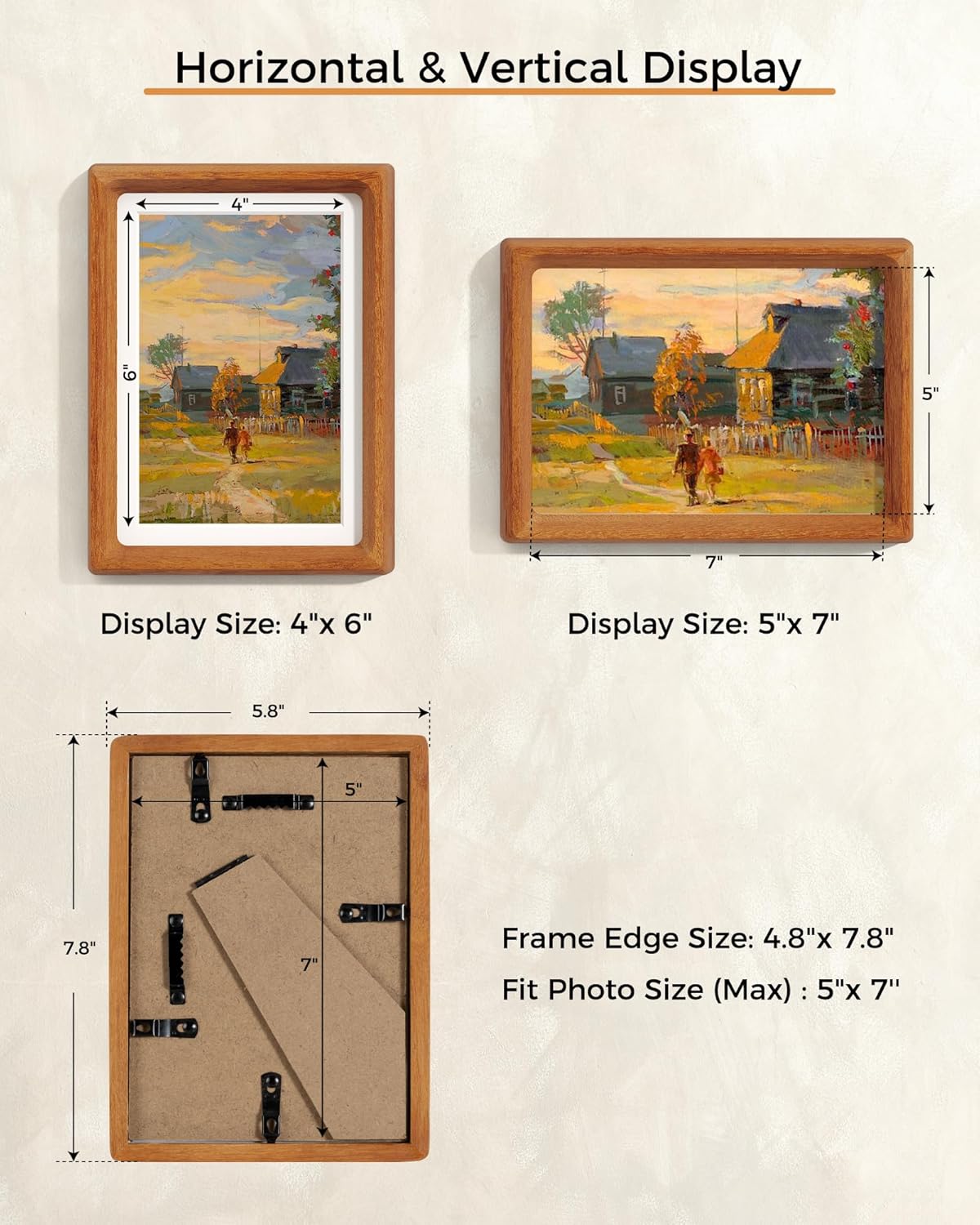 RICHFOCUS 5x7 Picture Frame USA-Sourced Natural Teak Solid Wood Photo Frame Handcrafted Rounded Corner Wooden Frame with Real Glass Display Photos 4x6 with Mat or 5x7 Without Mat