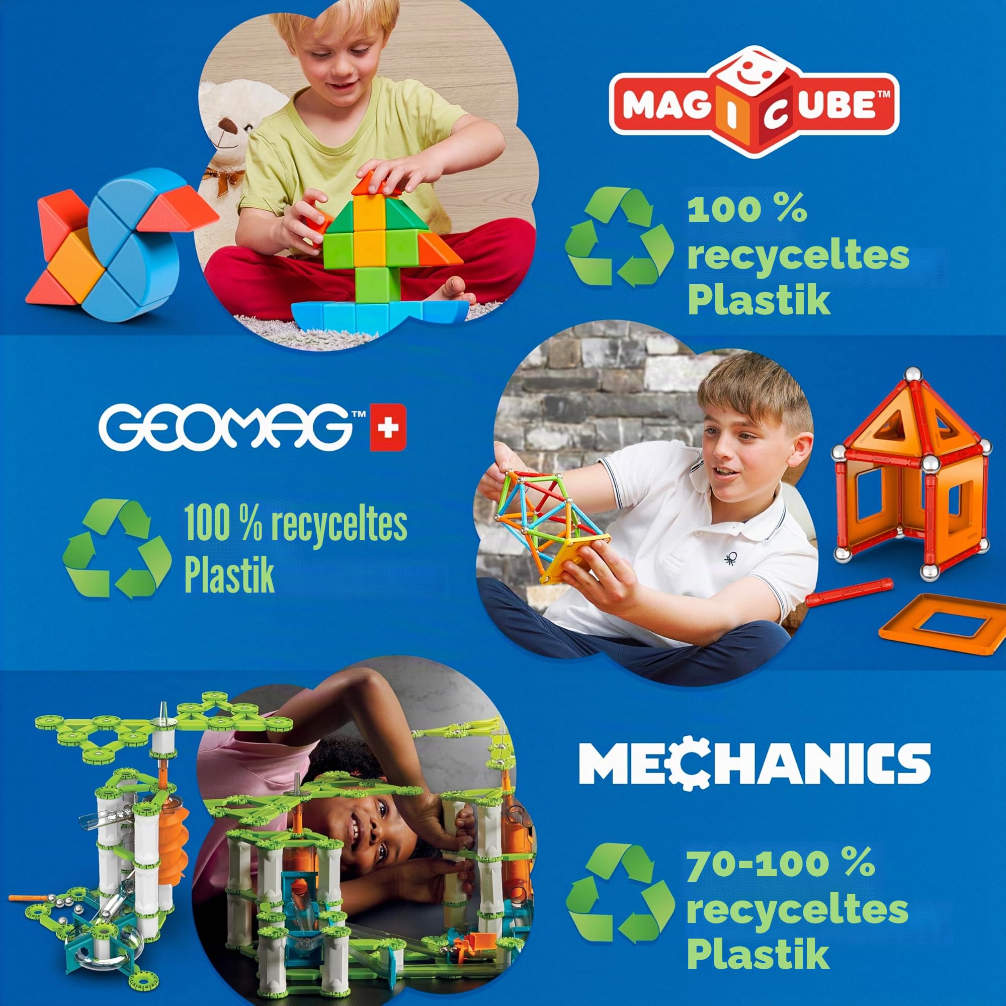 Geomag - Classic Panels 114 Teile - Magnetisches Konstruktionsspielzeug für Kinder - Green Line - Lernspiel aus 100% Recyclingkunststoff