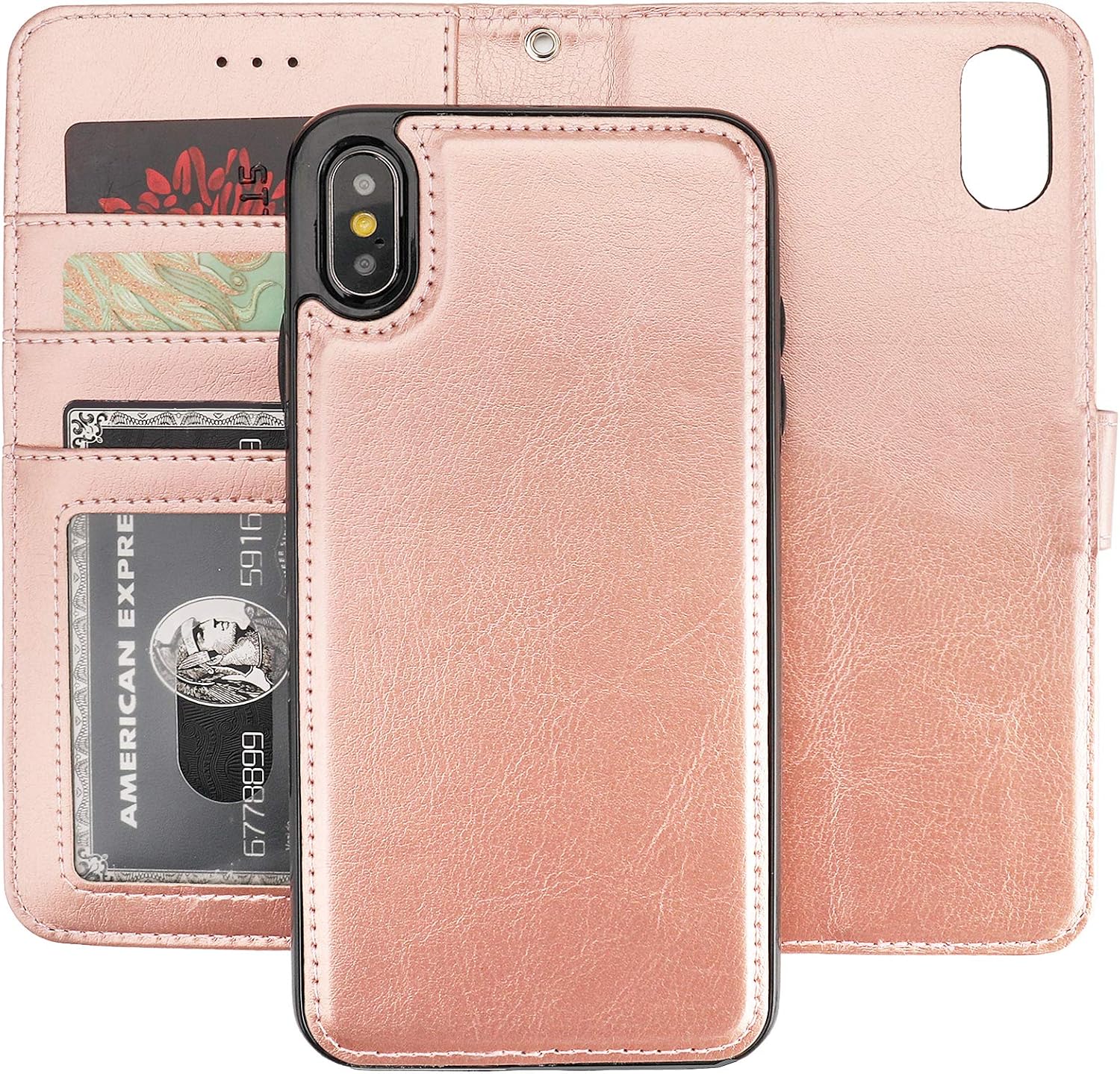 Bocasal for iPhone Xs Max Wallet Case with Card Holder PU Leather Magnetic Detachable Kickstand Shockproof Wrist Strap Removable Flip Cover for iPhone Xs Max 6.5 inch (Rose Gold)