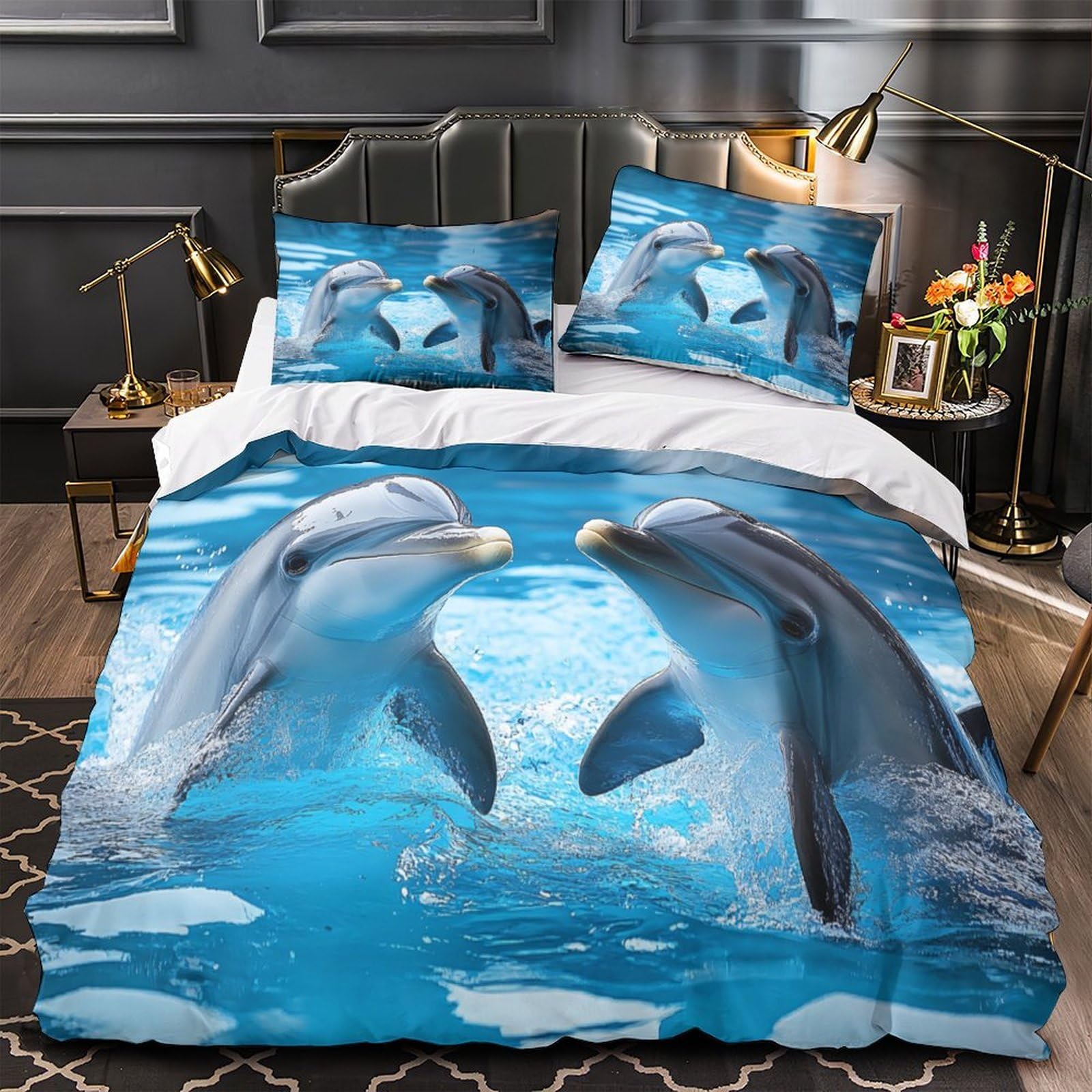Housse de couette dauphin hypoallergénique anti-acarien pour le lit d'un enfant