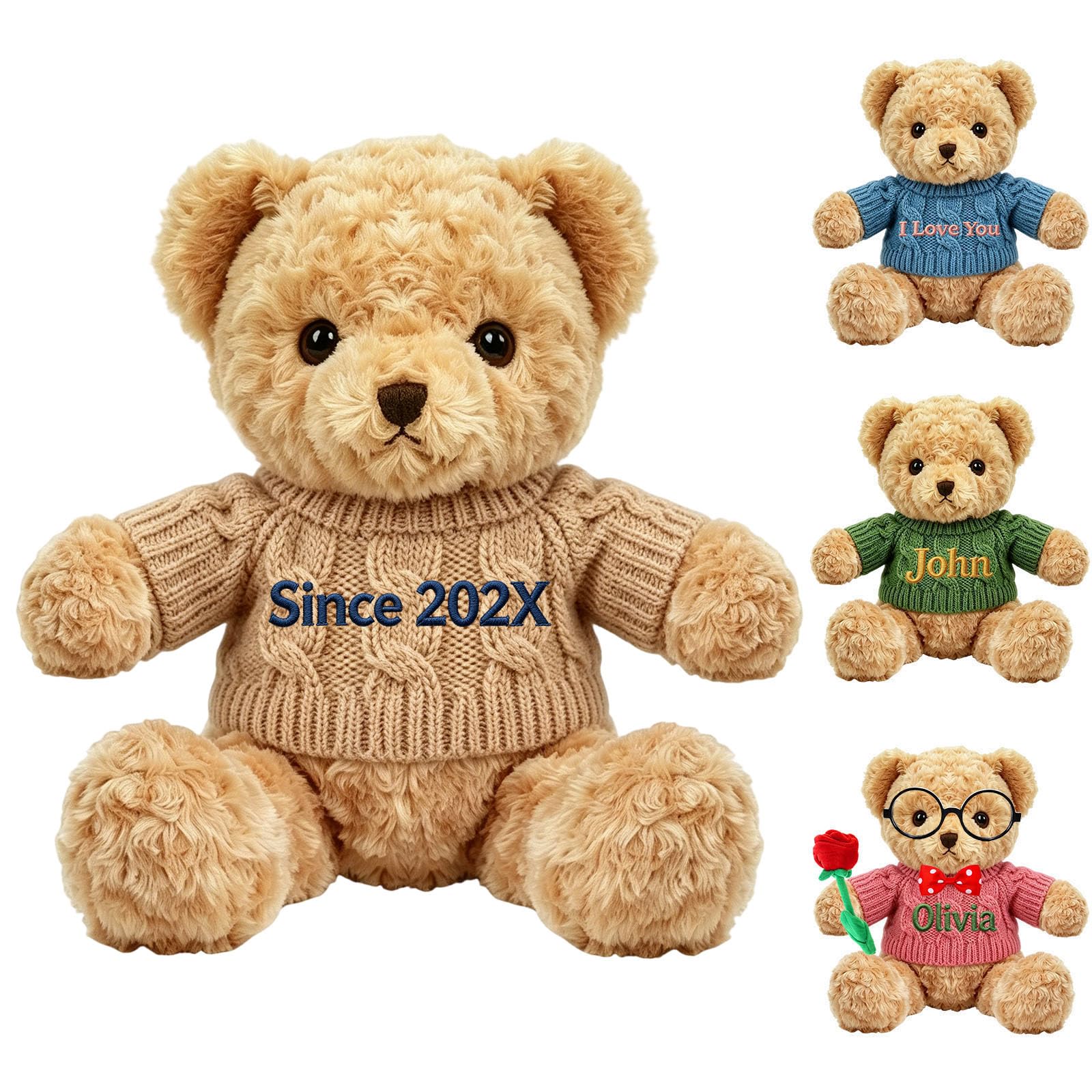 DRAJOIN Personalised Embroidered Teddy Bear with Custom Name Sweater