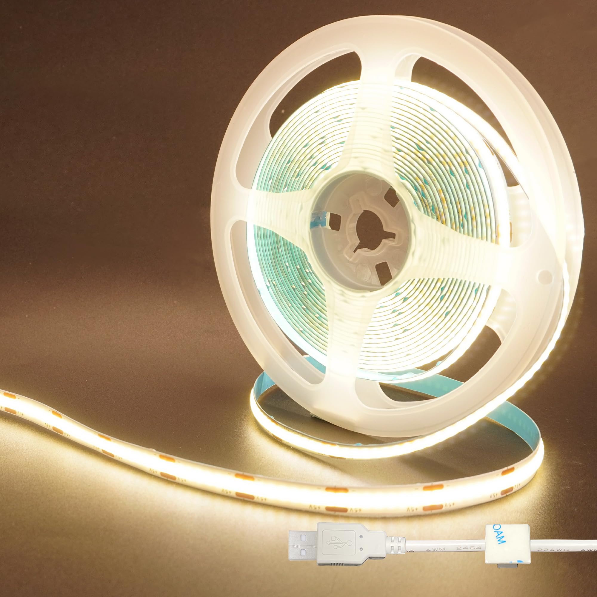 Clearhill 2Packs 5V USB COB LED Strip Lights, 16.4FT / 5M, Naturweiß 4000K, 320LEDs / M, 8mm Breite, Nicht wasserdicht IP20, 1M USB-Kabel, Flexible LED-Bandleuchte für DIY-Innendekoration