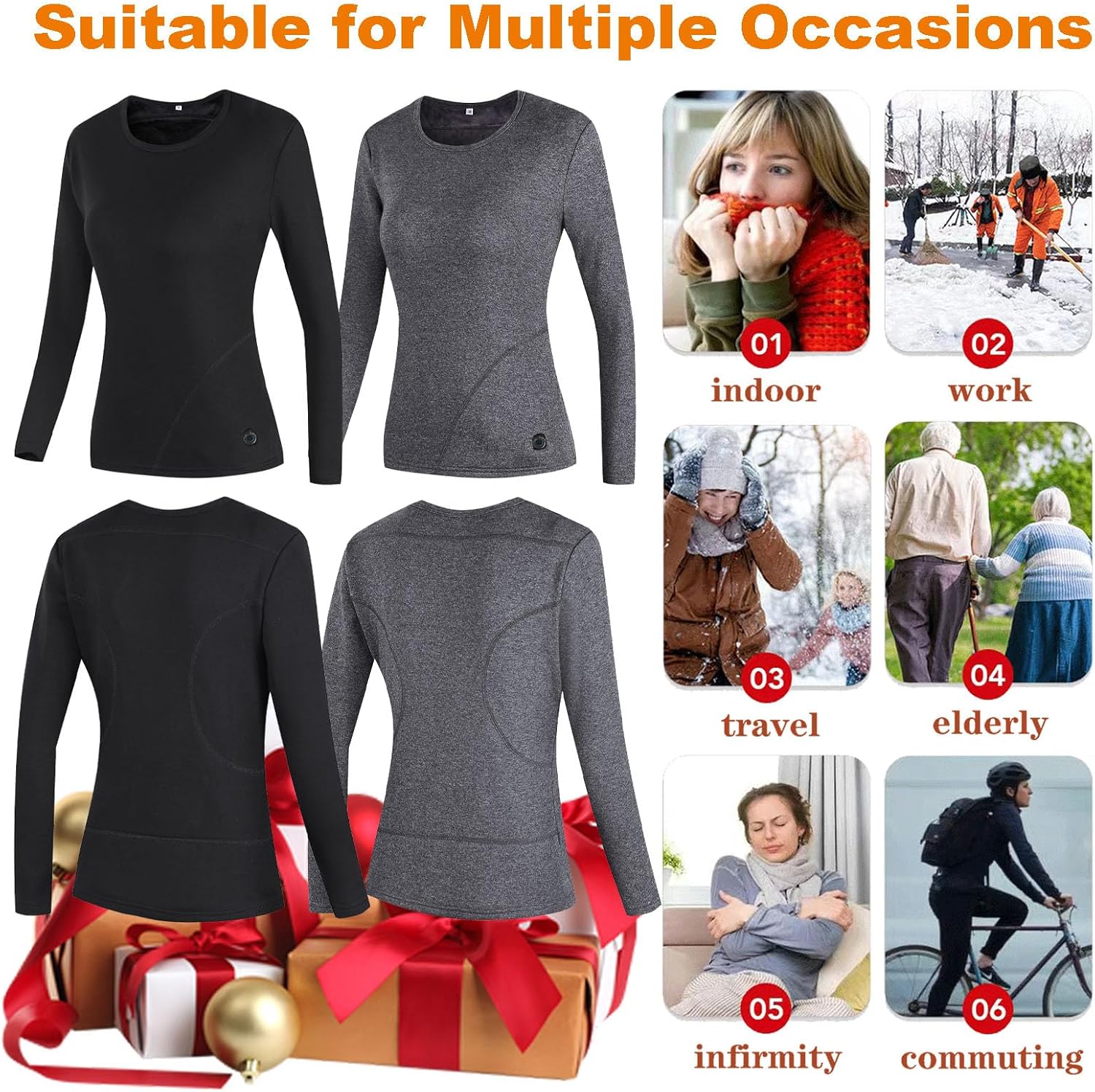 Heated Thermal Shirt for Women, Underwear Top Electric Warm Pullover Fleece Lined Base Layer Top