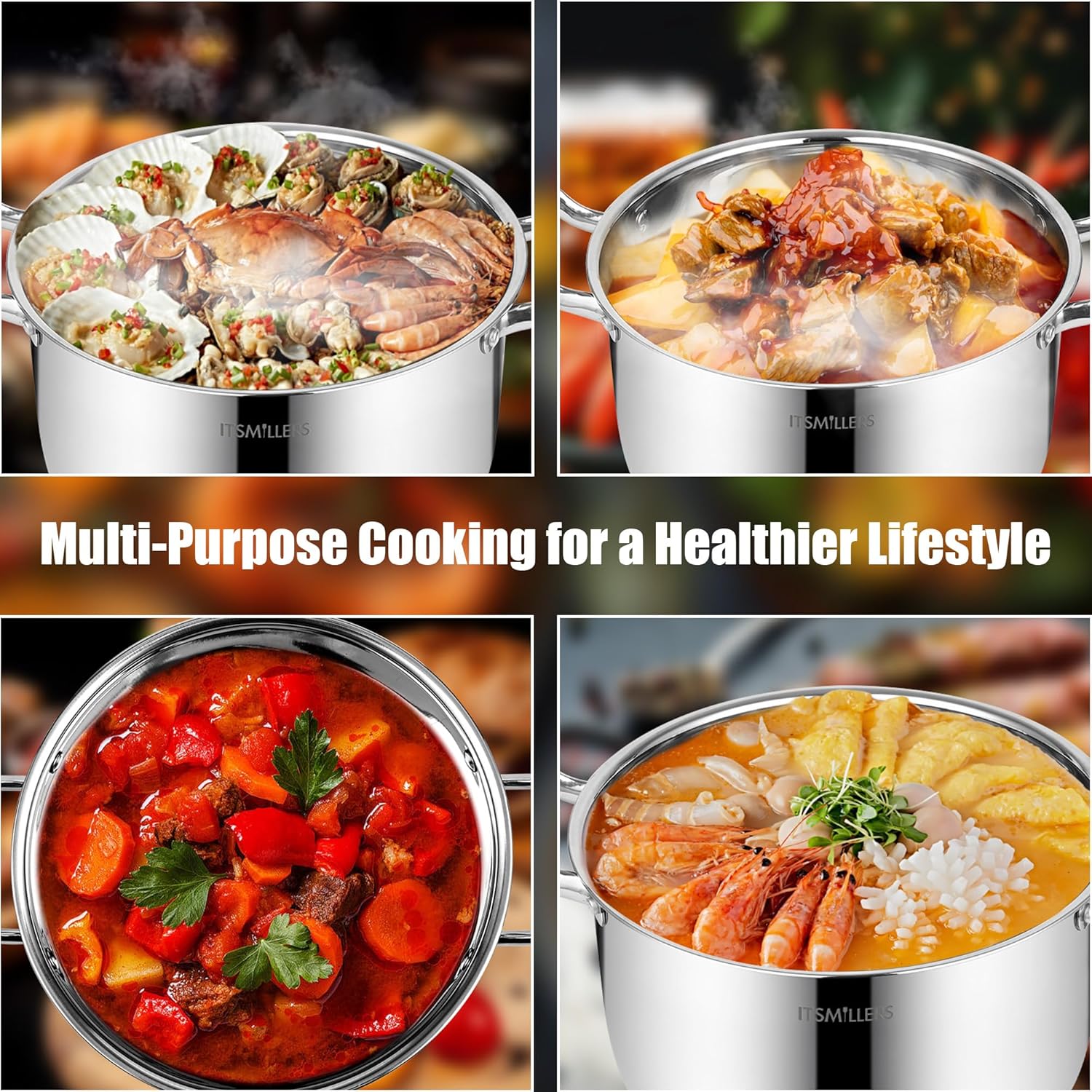 Stainless Steel Stock Pot - 8 Quart, Soup Pot Induction Compatible, Cooking Pot with Riveted Handle, Oven & Dishwasher Safe