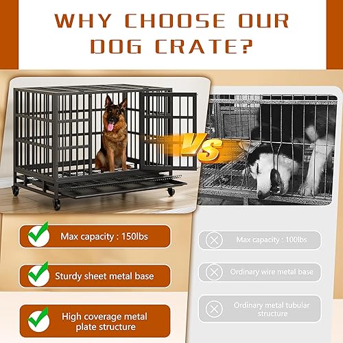Miniatura 6 de Vongrasig Jaula de perro indestructible resistente de 48/38 pulgadas, doble puerta, a prueba de escape, jaula de metal mejorada, jaula extra grande