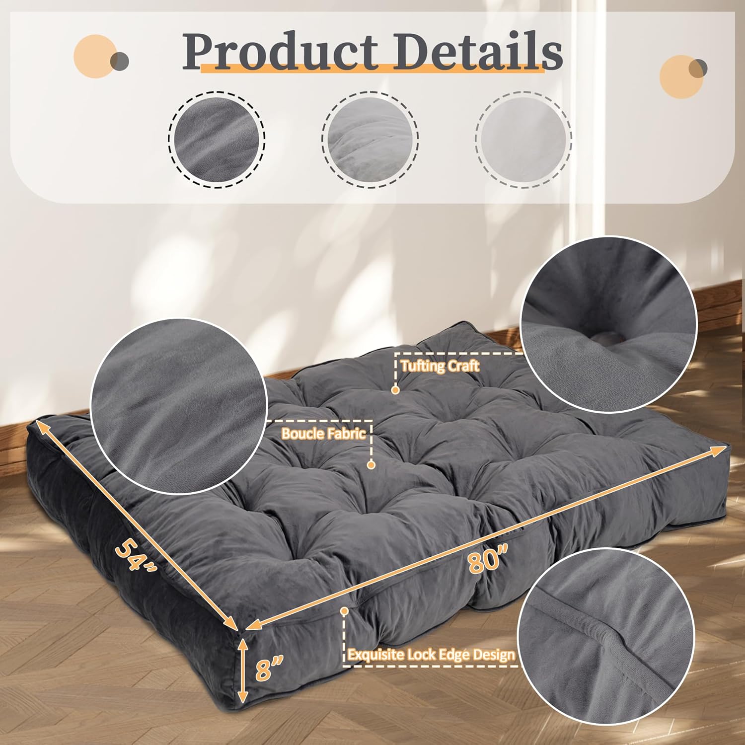 8” Futon Mattress Full Size, Extra Thick Foldable Futon Sofa Bed Couch, Shredded Foam Filling Floor Mattress for Adults with No Assembly Needed, Frame Not Included - Dark Grey