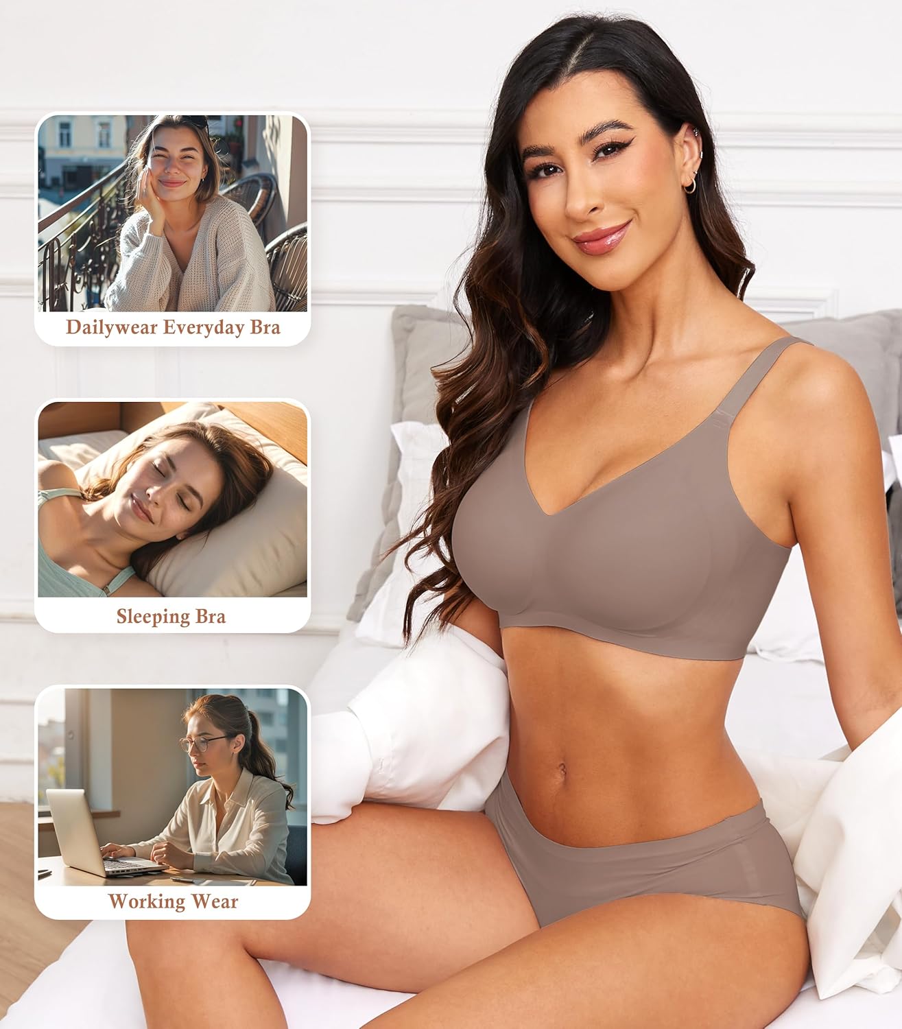 POSESHE Womens Wireless Bras Comfortable Supportive Tshirt Bra No Underwire Seamless Push Up Everyday Adjustable Bralettes - Image 7