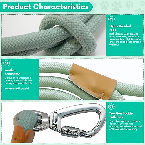 Miniatura 2 de Petmarkable Juego de correa de nailon de alta calidad para perro y collar ajustable, elegante, duradero y cómodo para caminar y entrenar (menta, ML)