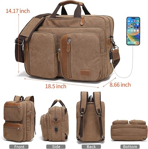 Miniatura 2 de Bolsa de mensajero para hombre, mochila para laptop de 17-17.3 pulgadas, 3 en 1, convertible, bolsa cruzada de hombro, maletín