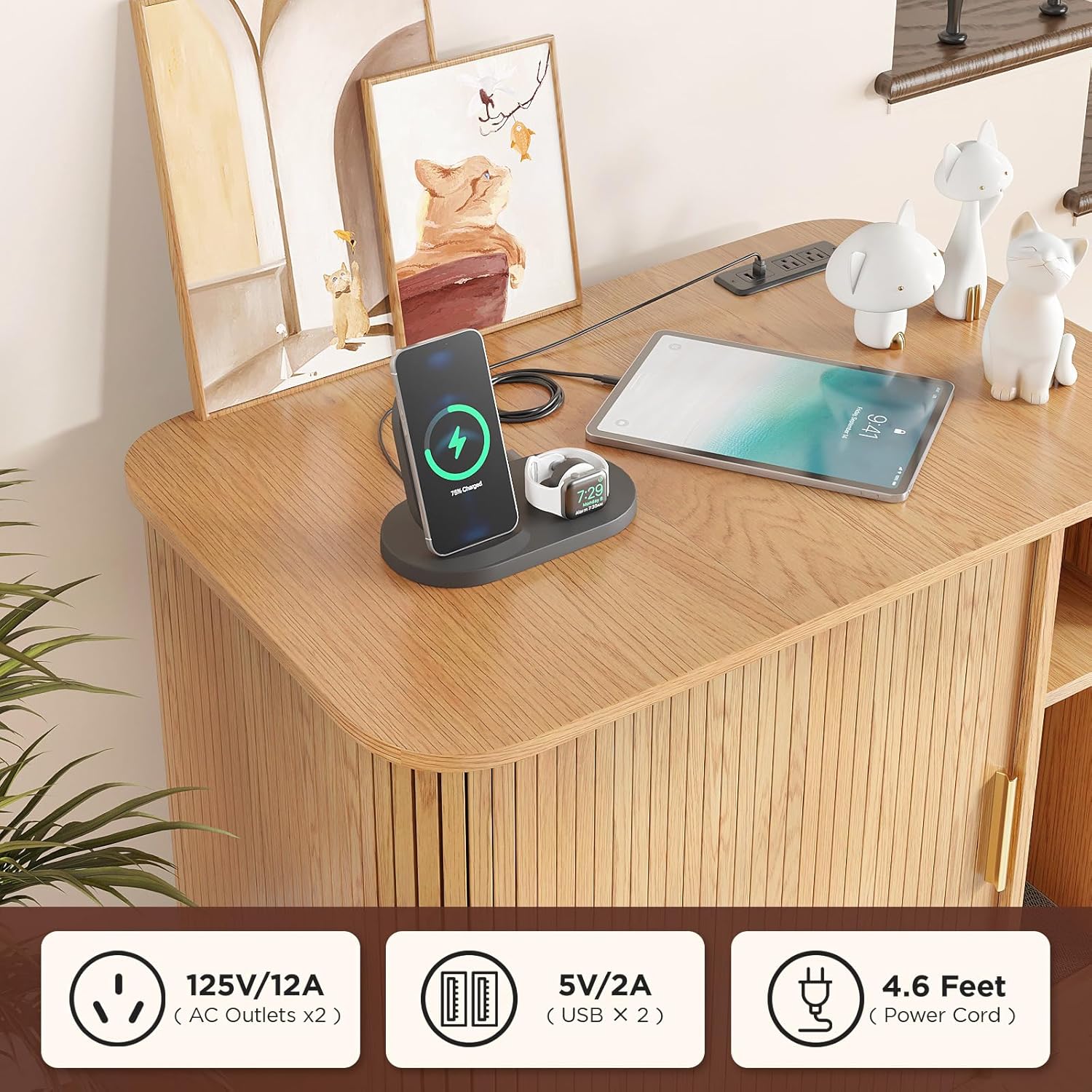 Large Litter Box Enclosure with Charging Station for Automatic Litter Box & Cat Robot 3/4, Hidden Litter Box Furniture with Dog-Proof Shelf, Scratch Pad, Wooden Cat Box Enclosure, Natural