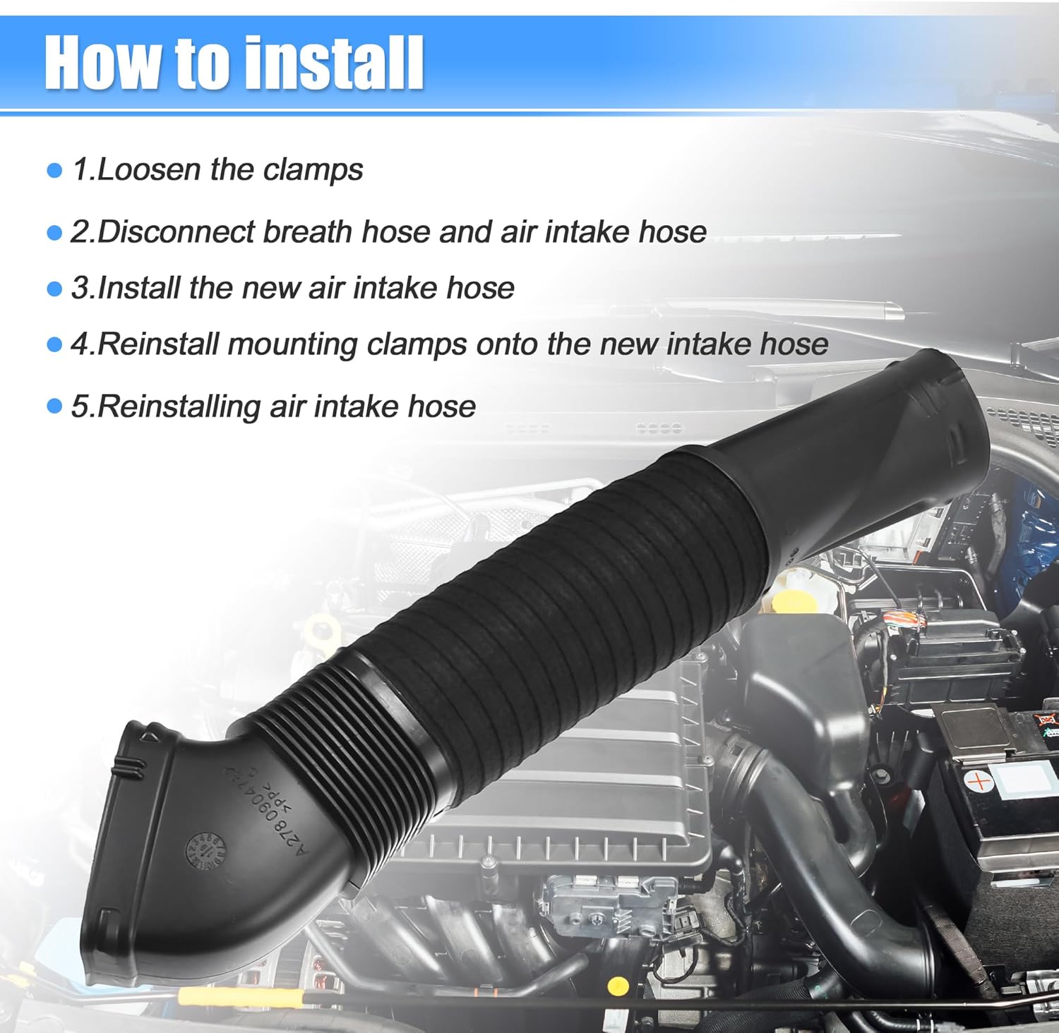 uxcell 1 Pair Car Air Intake Hose Tube for Mercedes-Benz CL550 CL63 2011-2014 No.A2780904782/A2780904882 Plastic, Rubber Black