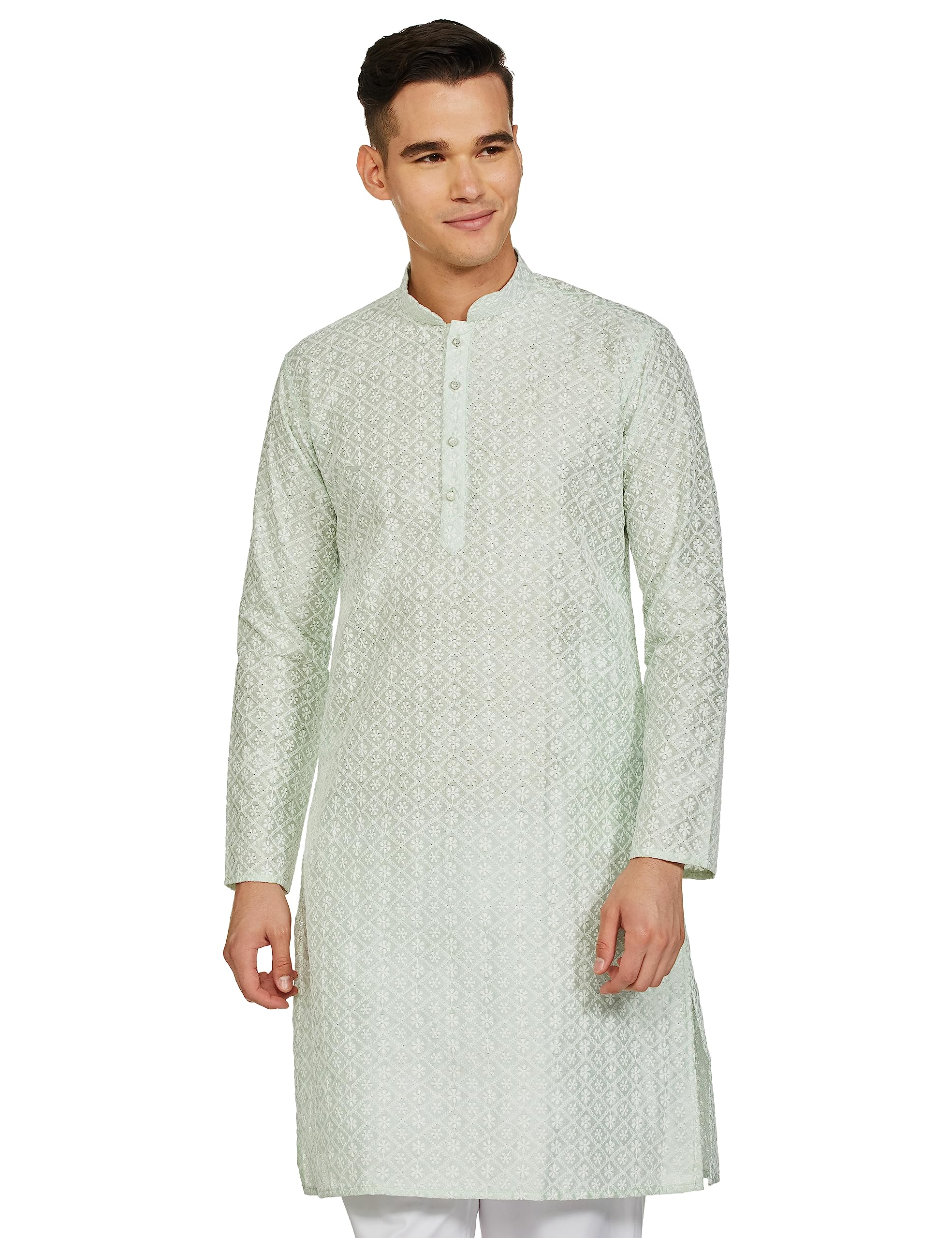 Be Active Men's Traditional Embroidered Lucknowi Full Sleeves Kurta || Cotton Kurta For Men || Men Kurta For Wedding || Kurta For Men (Rfsk0013-Kr 6 Xxl) Mint Green