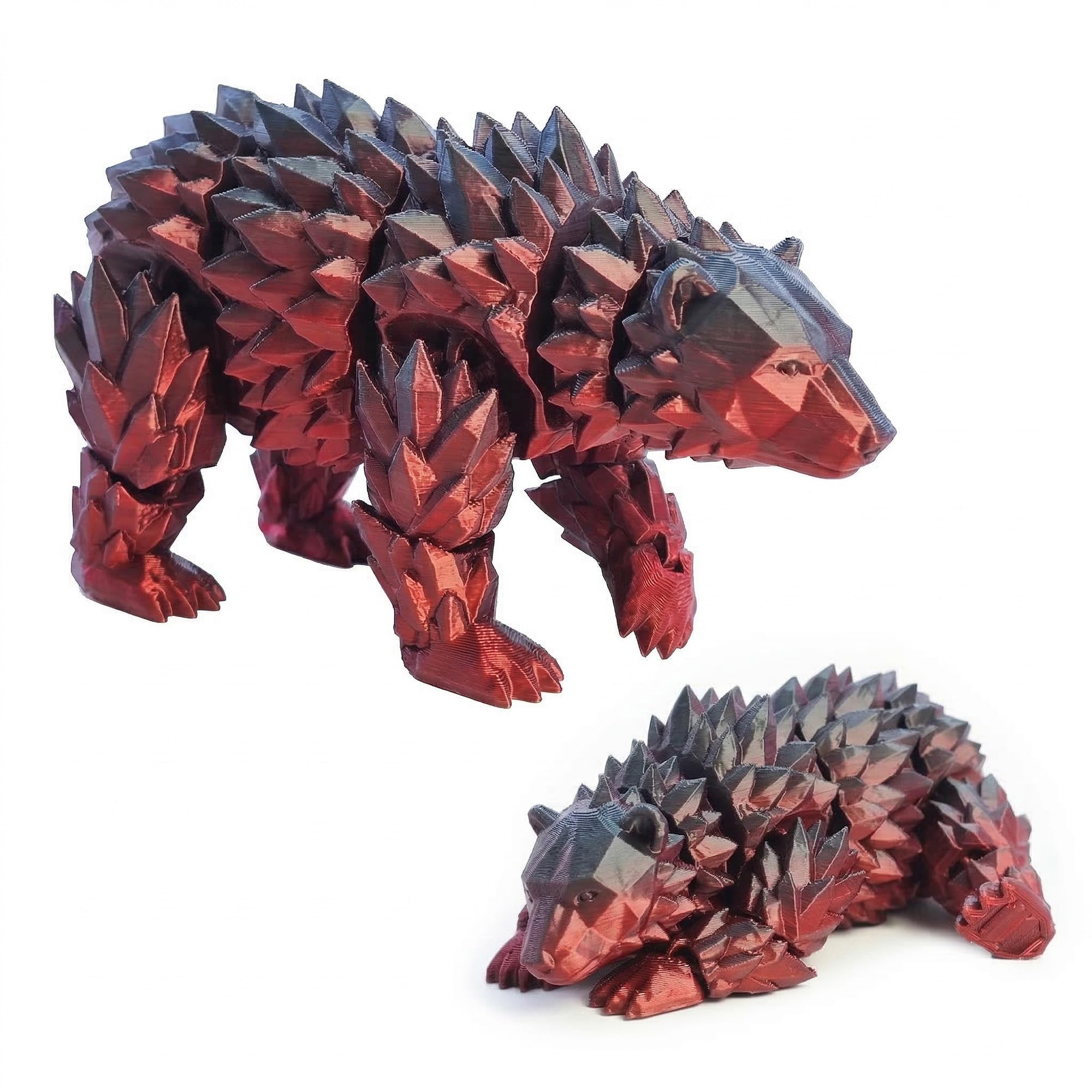 Articulated Crystal Bear Figurine, 3D Printed Flexible Joint Animal Sculpture, Decorative Desk Ornament for Home Office, Bookshelf & Shelf Decor (Red,S)
