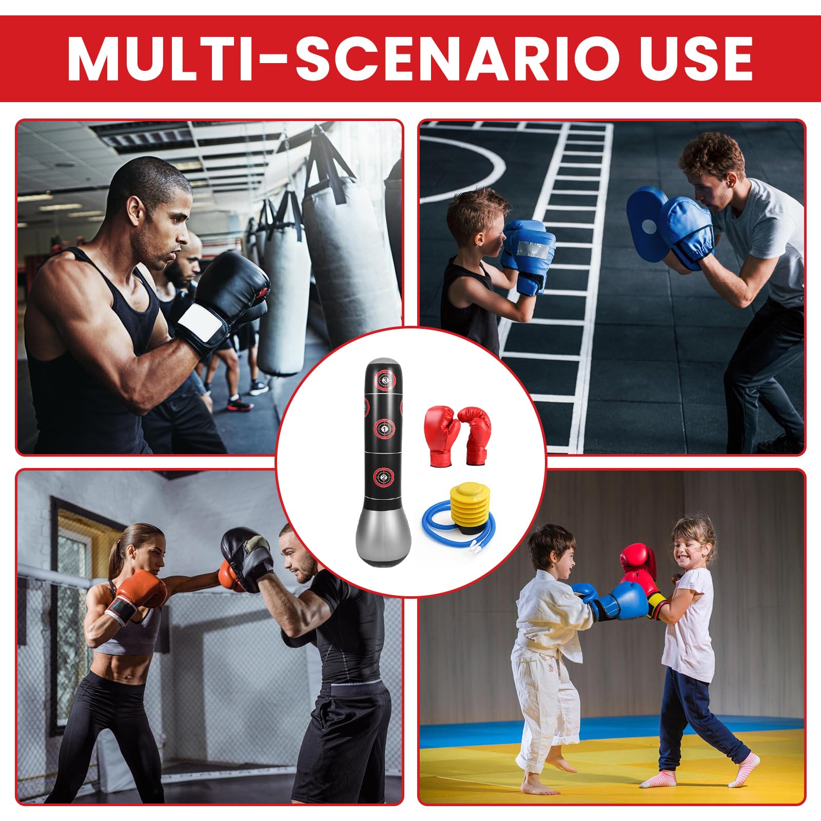 Sacco da boxe per bambini, sacco da boxe gonfiabile con guanti da boxe e pompa ad aria, sacco da boxe per bambini in piedi, sacco da boxe su piedistallo per bambini, sacchi da boxe gonfiabili su