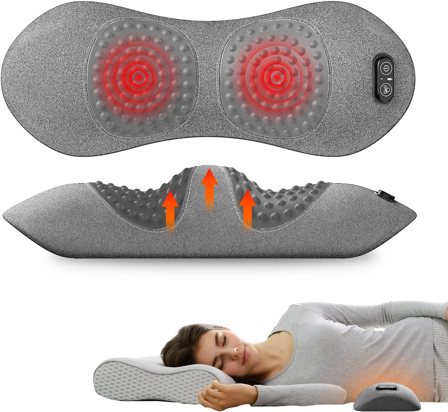 3-in-1 Electric Lumbar Support Pillow for Bed and Chair, Triple Fusion Back Massager with Heated, Vibration and Traction for Lower Back Pain Relief and Spine Support - Dark Gray