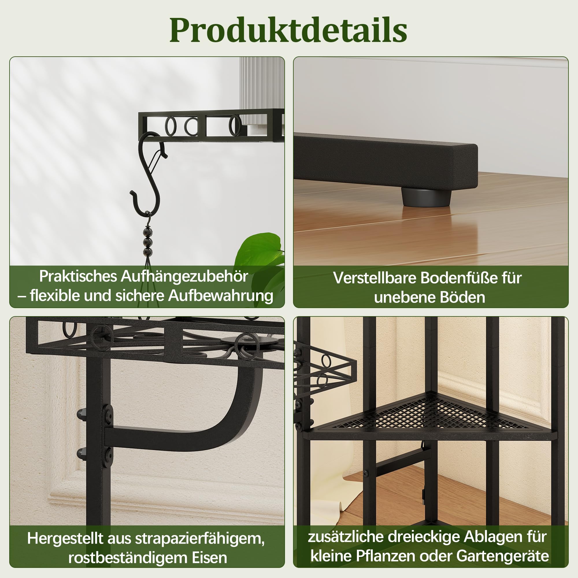 Quikraen 9 Ebenen Blumenständer, Pflanzenständer, 150cm, Metall, Schwarz | L-förmiges Design Pflanzenregal, Outdoor & Indoor Blumenregal, Blumentreppe für Wohnzimmer, Garten, Balkon, Rostbeständigen