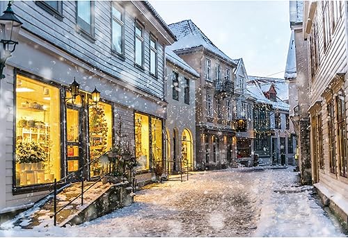 Baocicco 12x8ft Merry Christmas Backdrop Historical Town Illuminated Christmas S