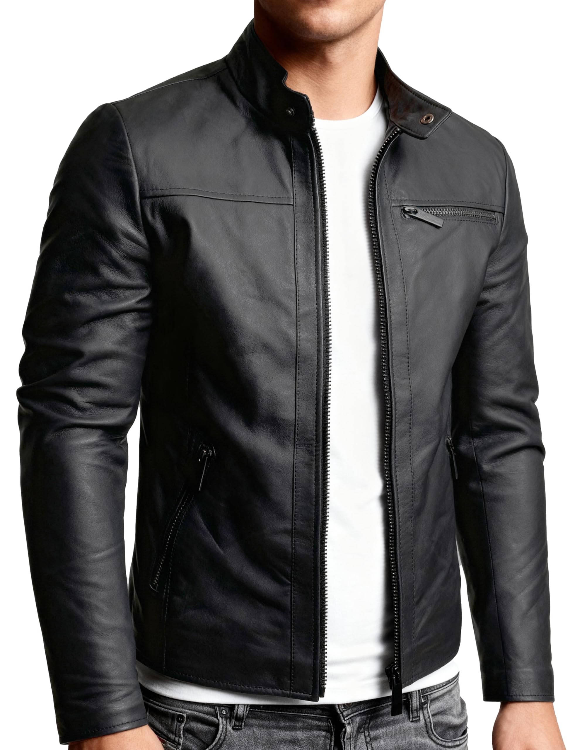 Crone Epic Herren Lederjacke Cleane Basic Leder Jacke in vielen Varianten und Farben