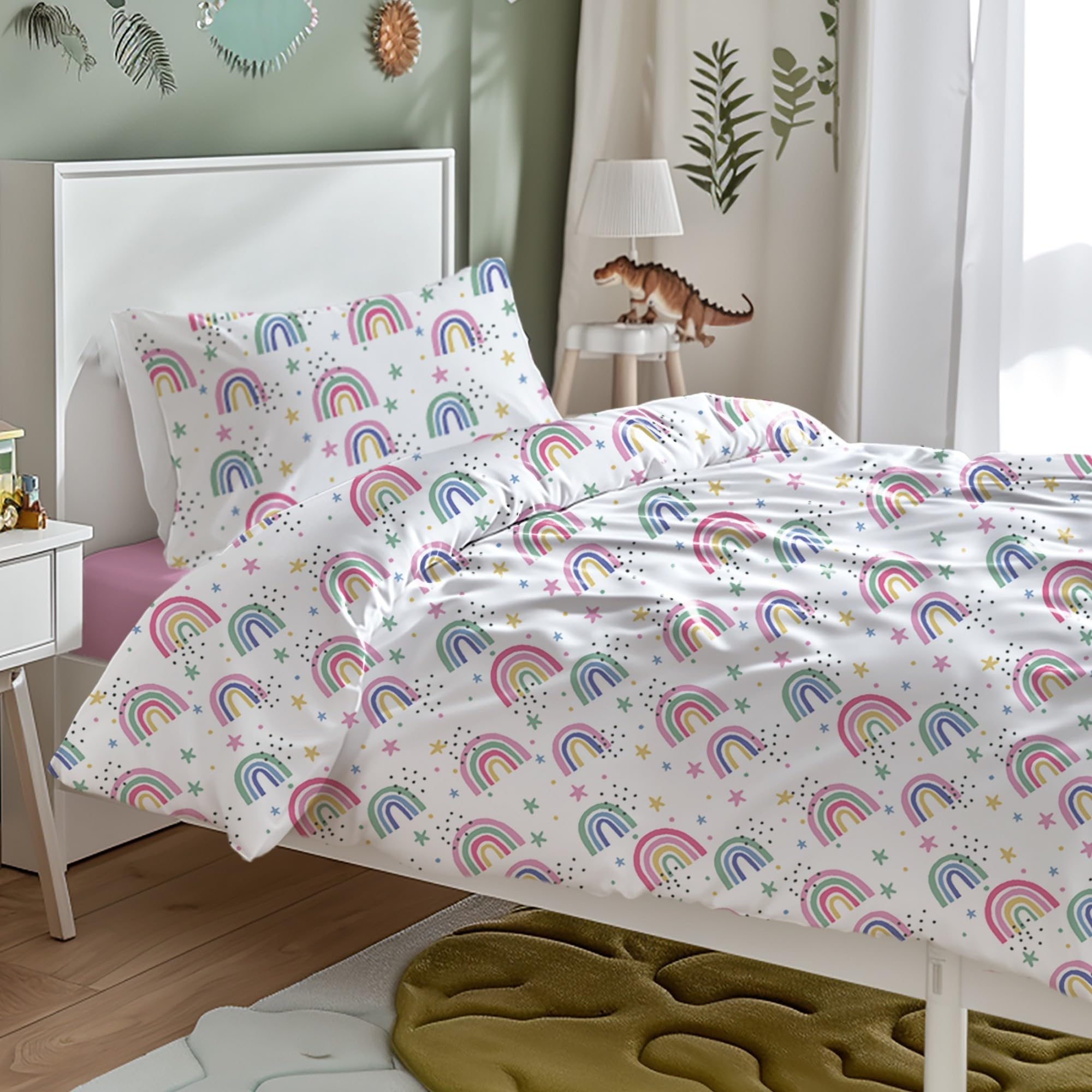 3-Piece Children's Duvet Cover Set for 90 cm Beds – Duvet Cover 150 x 220 cm with 1 Pillowcases and Adjustable Fitted Sheet, Unicorn Pattern Made of Very Soft and Breathable Polyester