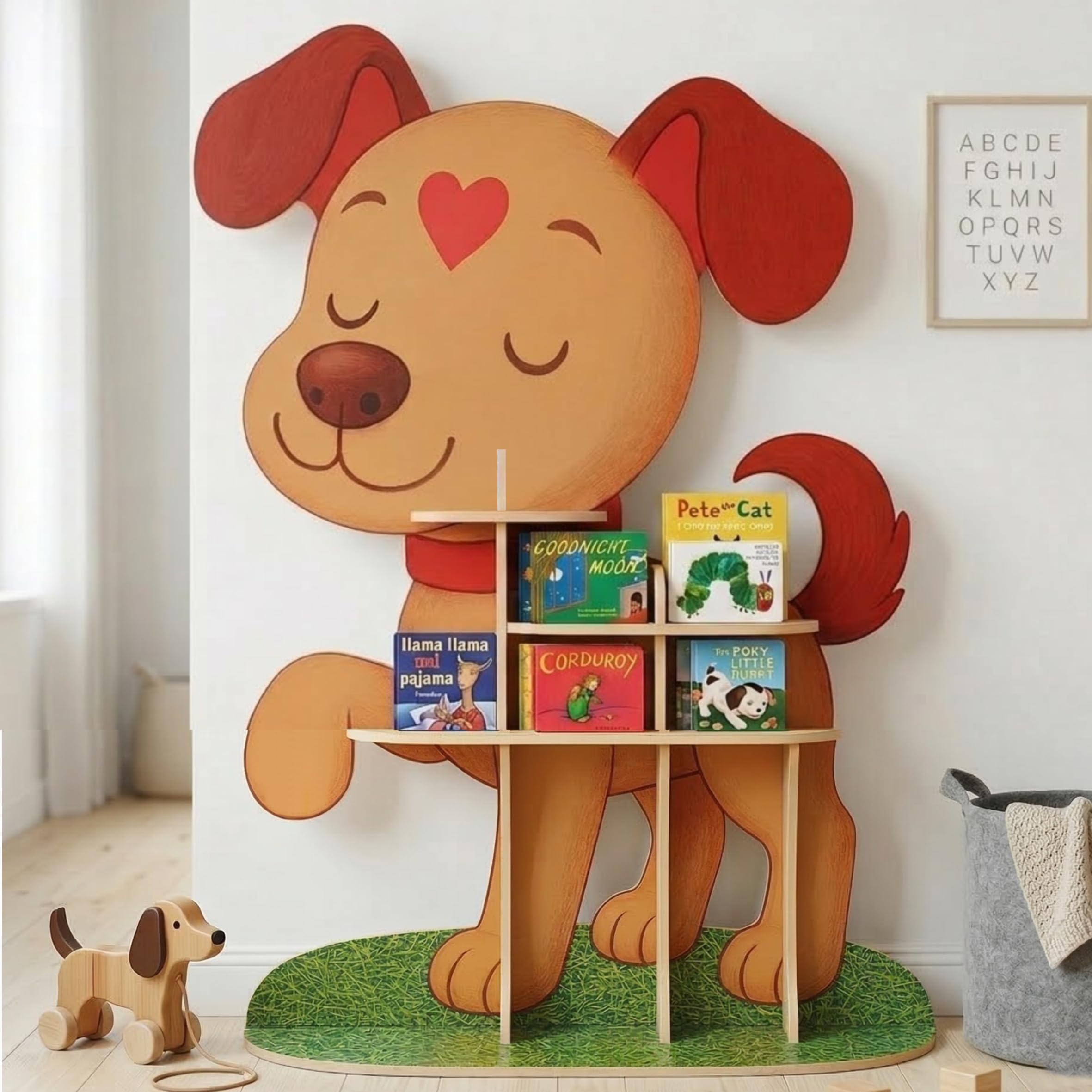 Dog Large Kids Bookshelf Organizer - 47" Tall Wooden Book Shelf for Kids Rooms - Kid Bookshelf for Nursery Shelving, Playroom Organization And Storage