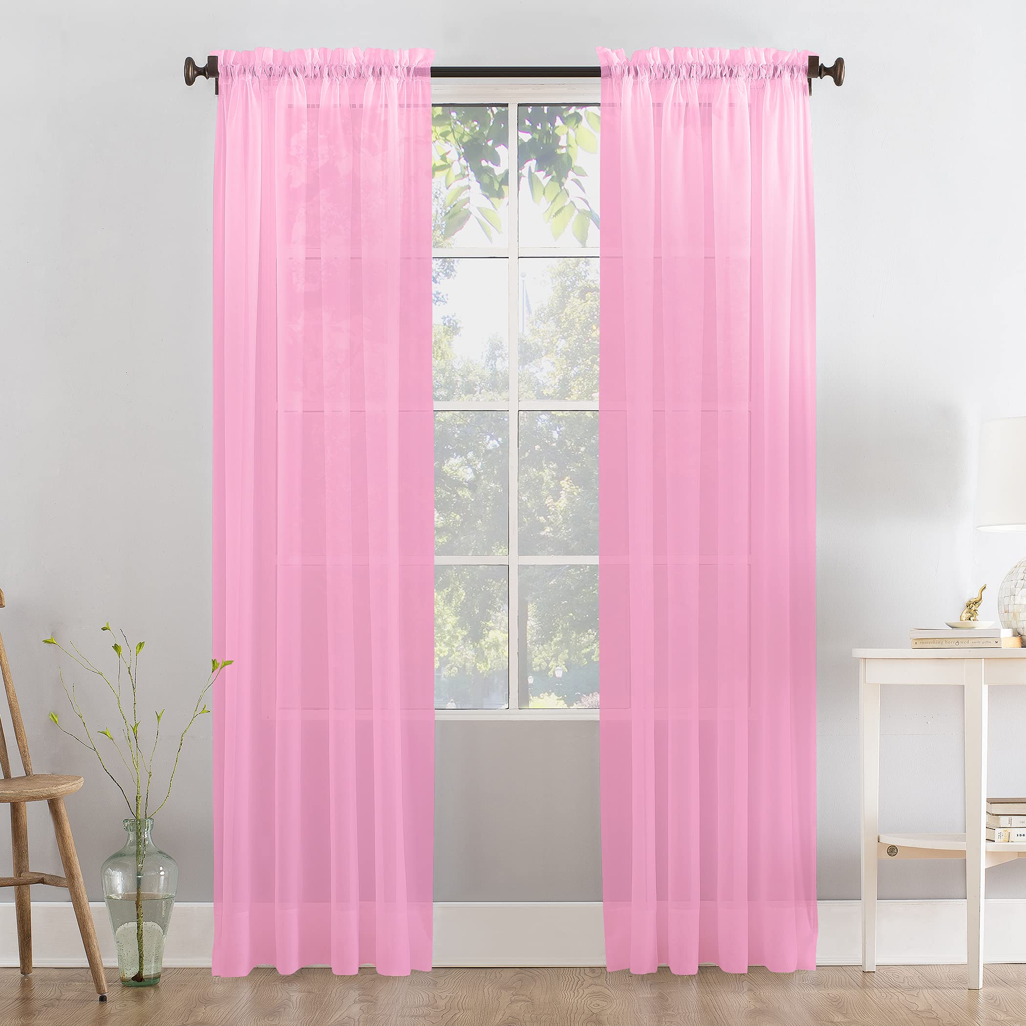 Megachest a pair of slot top voile curtains (Candy Pink, 56" wideX90 drop 2 Panels)