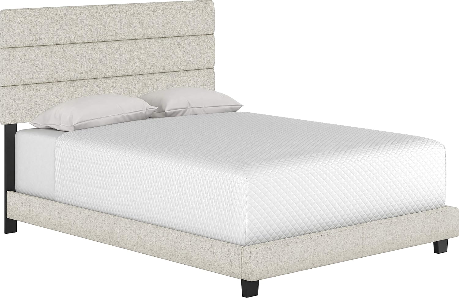 Boyd Sleep Ravenna Upholstered Platform Bed Frame Mattress Foundation with Tri-Panel Headboard and Strong Wood Slat Supports: Linen, White, Full