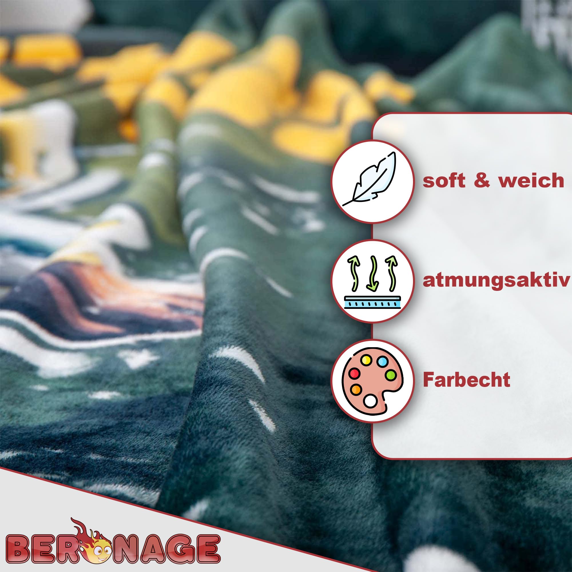 BERONAGE NFL Green Bay Packers - Coperta 150 x 200 cm, 100% poliestere, morbida e soffice, ideale come regalo