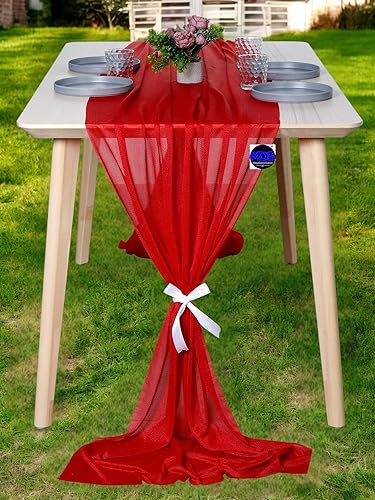 MDS - Paquete de 10 caminos de mesa de gasa de 10 pies de 29 x 120 pulgadas, camino de mesa traslúcido romántico rústico para decoración de bodas,