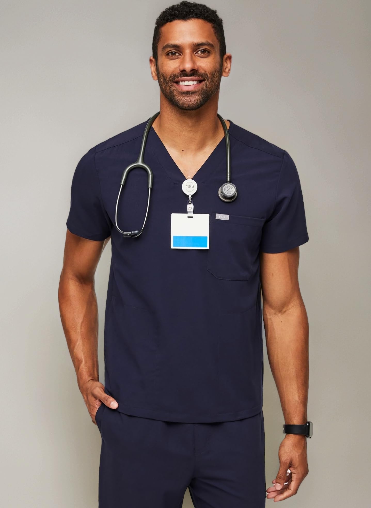 Chisec Scrub Top for Men – 3 Pockets, Tailored Fit, Squared V-Neck, 4-Way Stretch, Moisture-Wicking Men's Scrubs