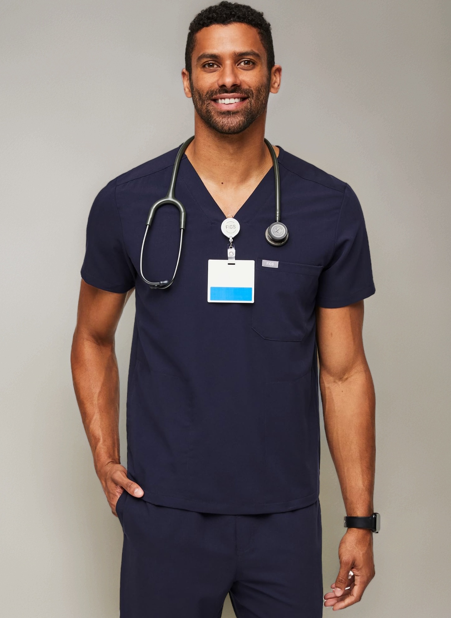 Chisec Scrub Top for Men – 3 Pockets, Tailored Fit, Squared V-Neck, 4-Way Stretch, Moisture-Wicking