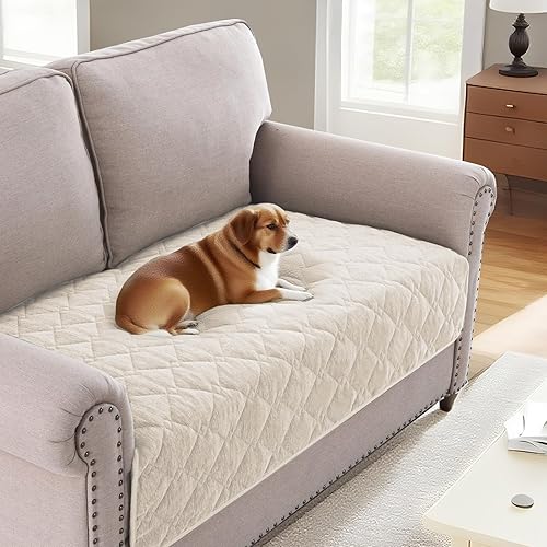 Miniatura 1 de H.VERSAILTEX Funda de felpilla para sofá de 2 cojines, antideslizante, lavable, con correa, funda protectora suave para perros, gatos y niños (36 x