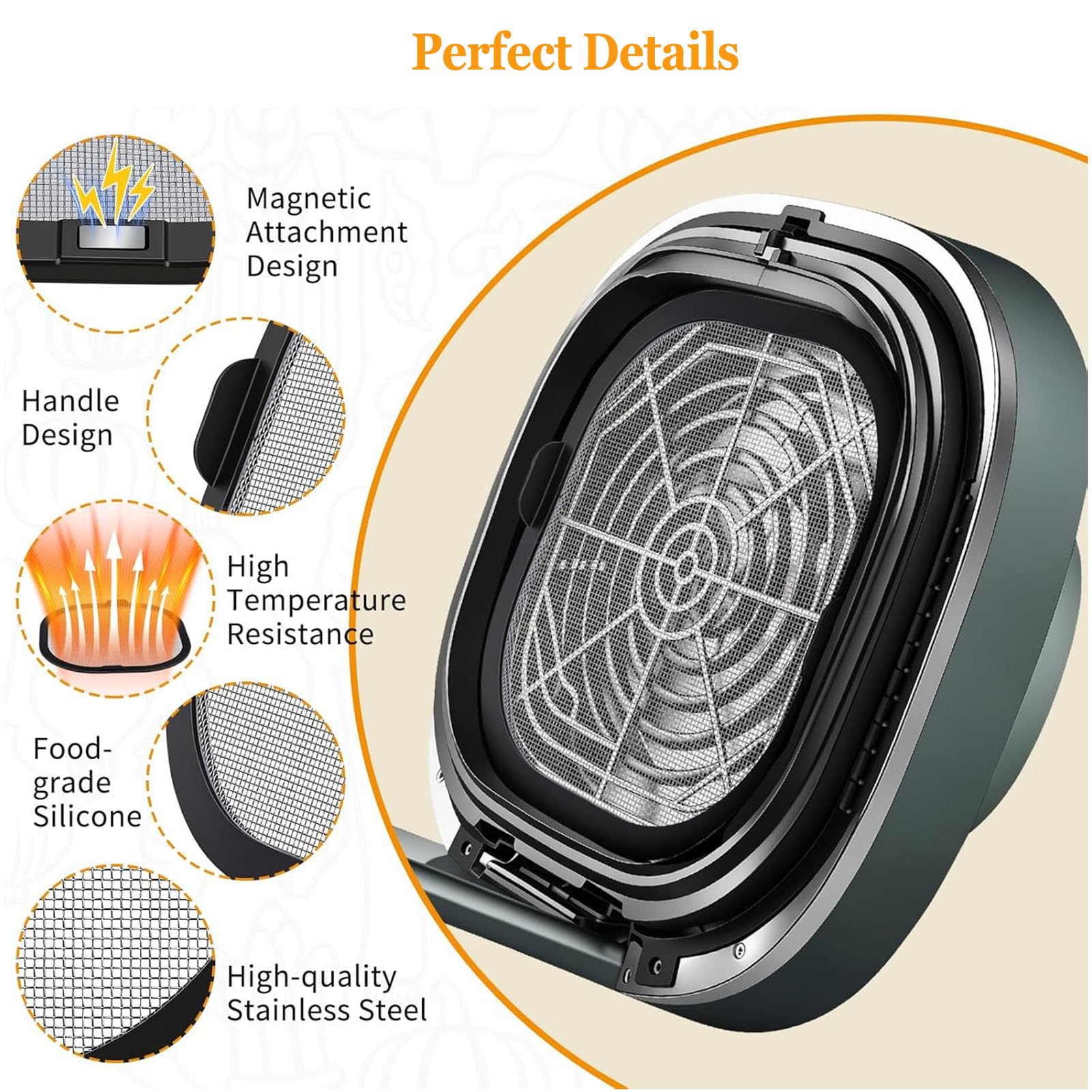 3 piezas moldes de silicona y rejilla anti proyección magnética de acero inoxidable para Ninja CRISPi Freidora de aire AS101EU, Air Fryer Accesorios para Ninja Air Fryer AS101EU (1)