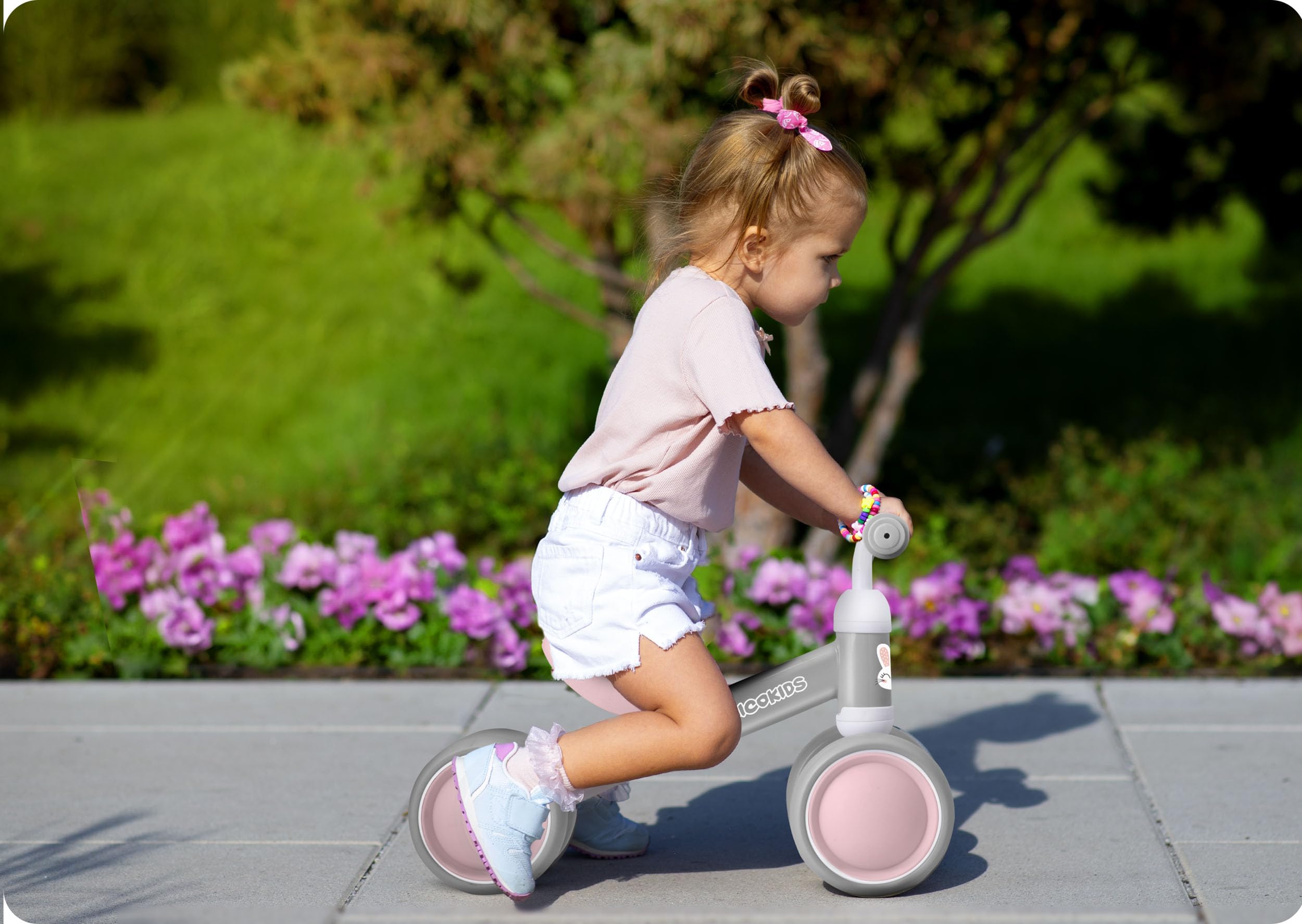 Ricokids Laufrad ab 1 Jahr - Kinderlaufrad Lauflernrad - Dreirad - stabile Stahlrahmen - Ultraleicht - Rosa Grau