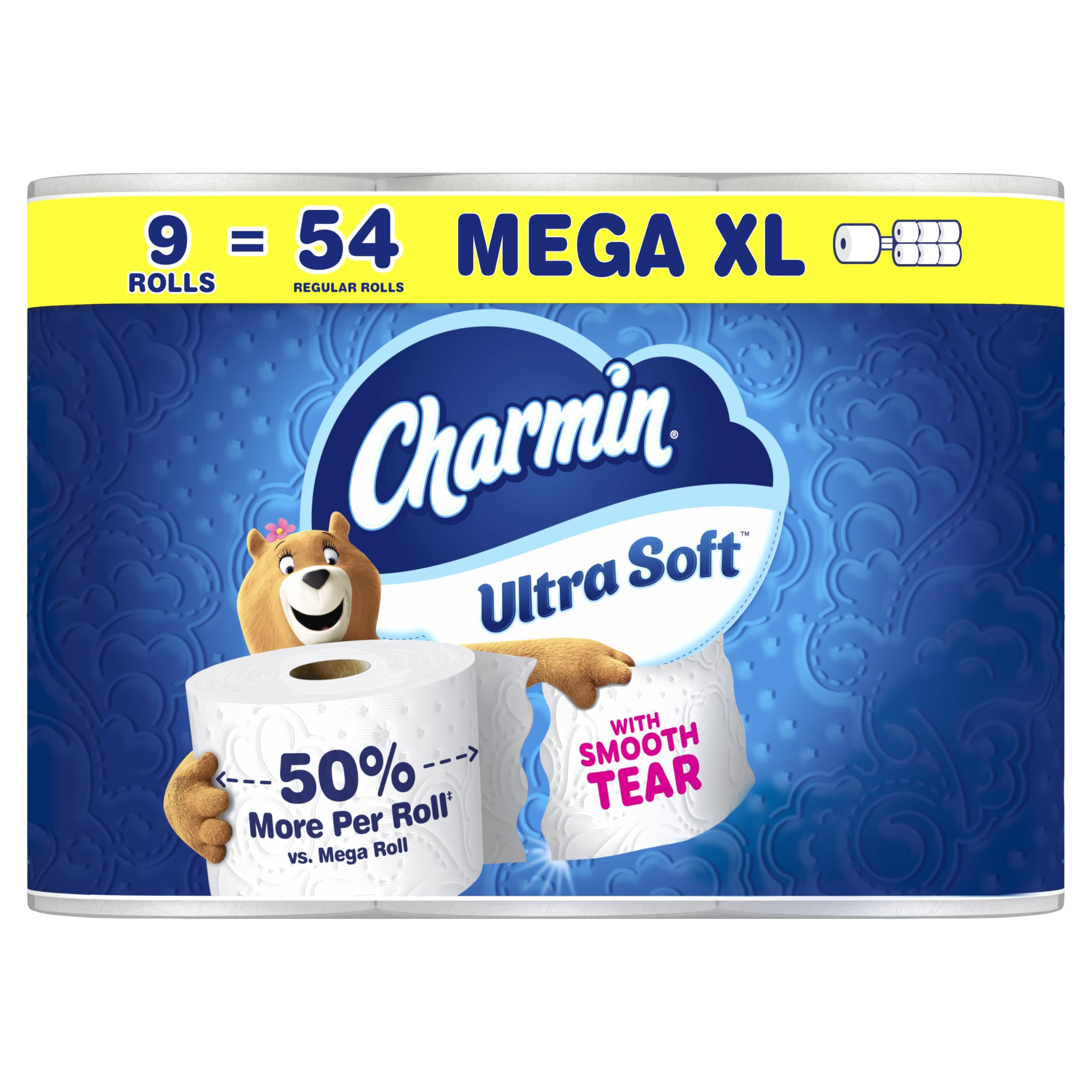 Charmin Ultra Soft Toilet Paper, 9 Mega XL Rolls = 54 Regular Rolls, 2-ply Bath Tissue Mega XL 9 Rolls (312 Sheets)