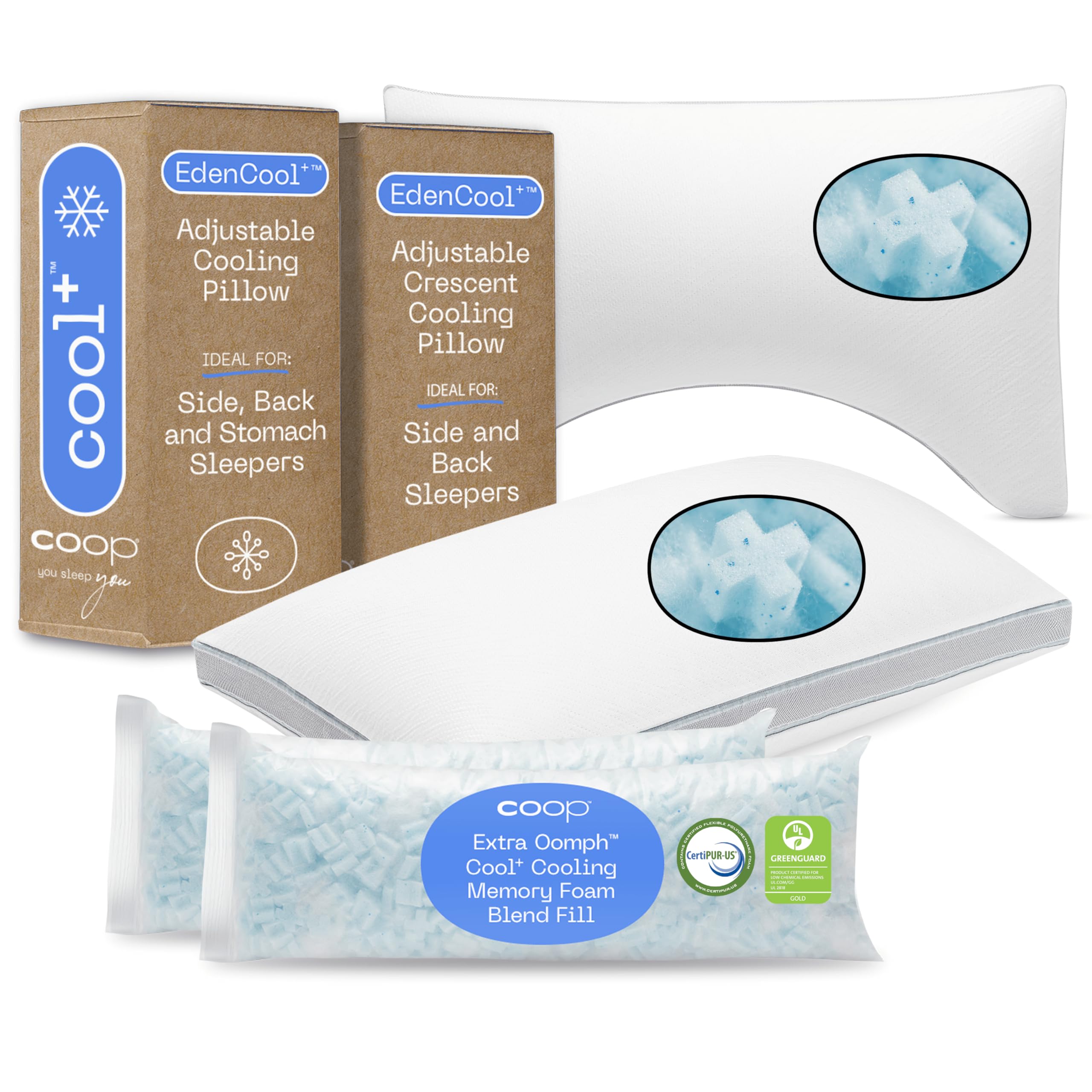 Coop Home Goods Cool Crescent Pillow and Cool Pillow Queen Bundle