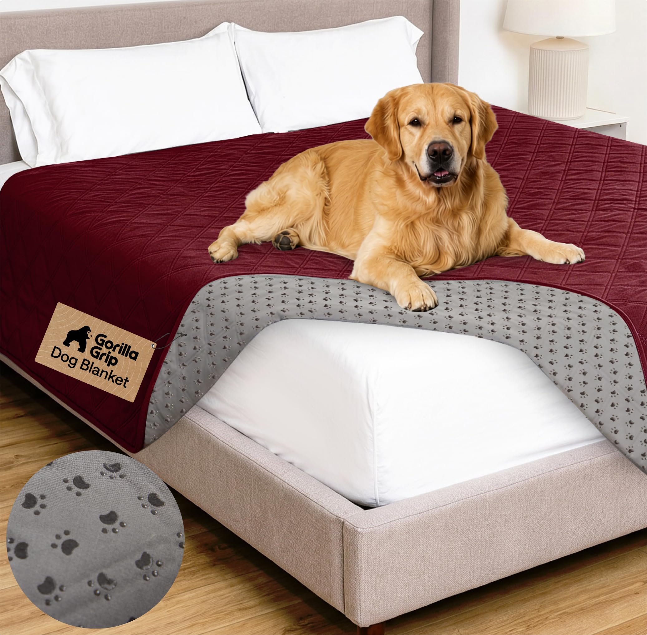 GORILLA GRIP® Waterproof Dog Blanket, Couch Cover for Dogs, 82x102 Burgundy