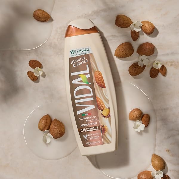 Vidal - Bagnoschiuma Almond & Karité, Formula Addolcente, con Olio di Mandorle e Burro di Karité, Dermatologicamente Testato, - 2