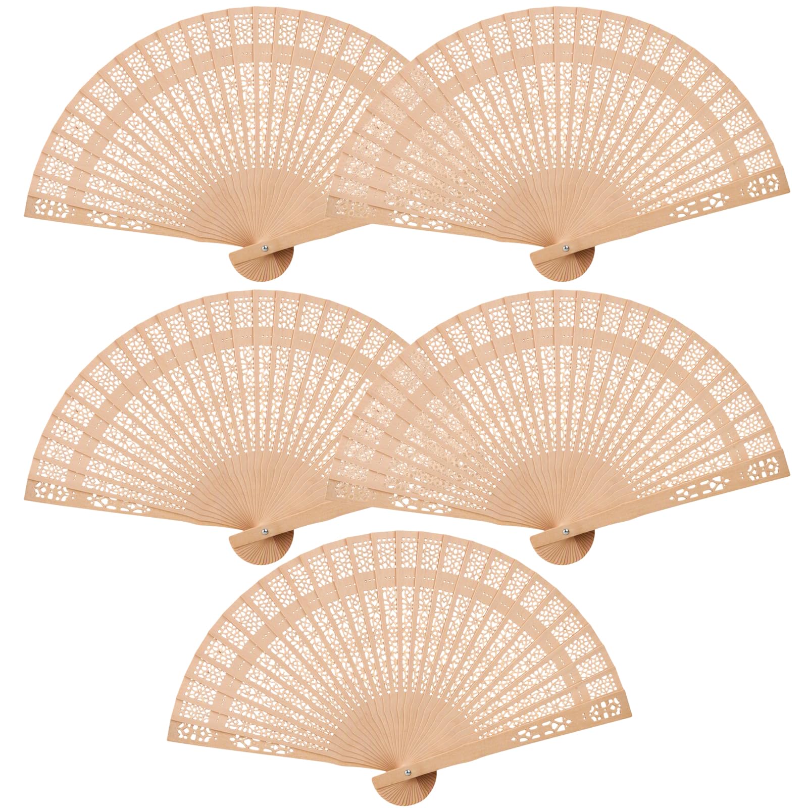 Rovelin 5 Pcs Woodens Folding Fan Handheld Wooden Fans for Wedding Guests