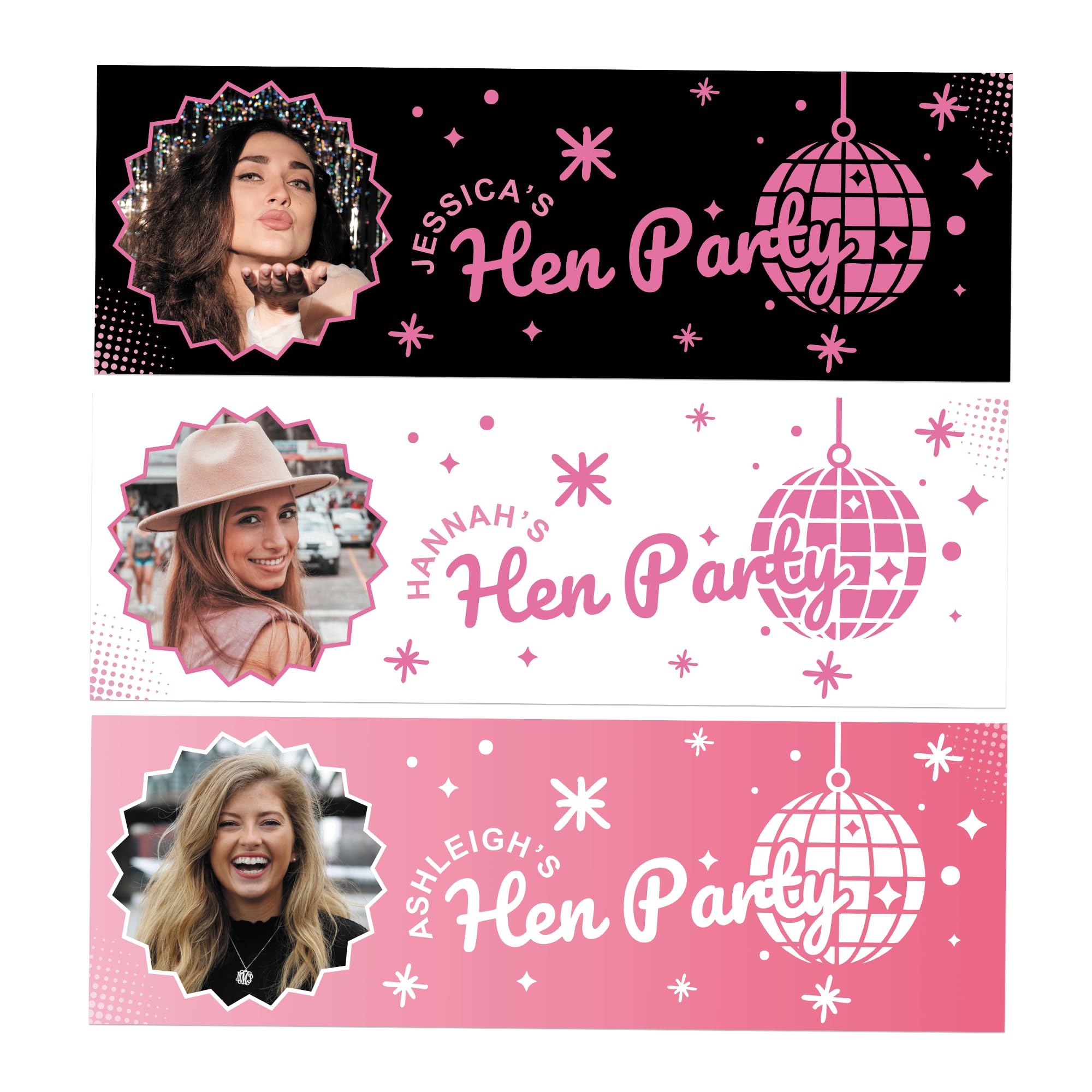 Personalised Hen Party Banner With Photo | Custom Name Birthday Decor Party Sign | Bride To Be Celebration Backdrop | White | Pink | Black